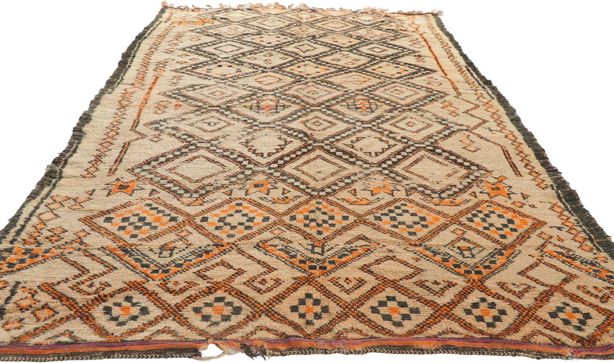 Hand-Knotted Vintage Moroccan Beni Ourain Rug, Rustic Sensibility Meets Nomadic Charm For Sale