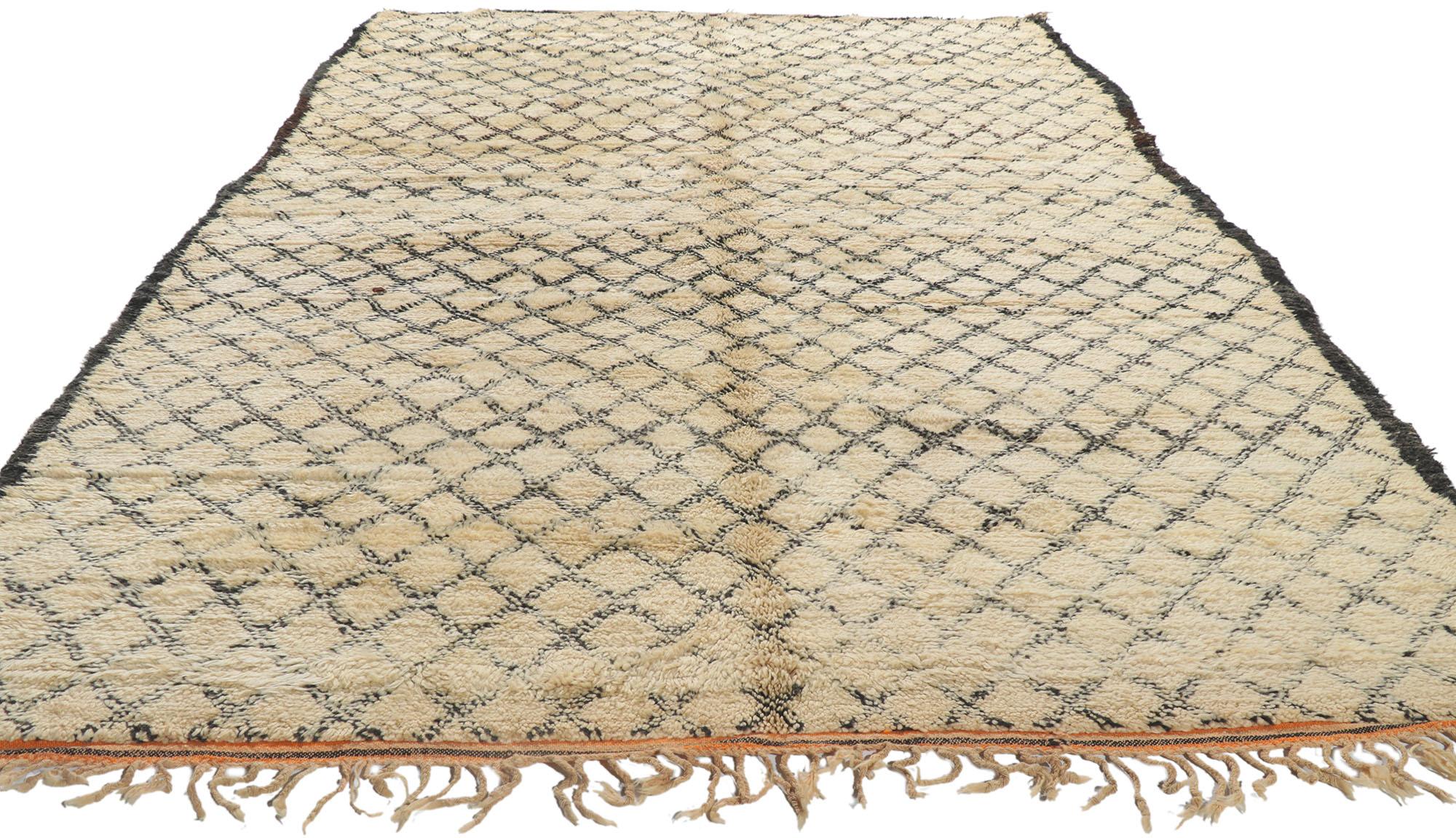 Bohemian Vintage Moroccan Beni Ourain Rug, Cozy Boho Nomad Meets Midcentury Modern Style For Sale