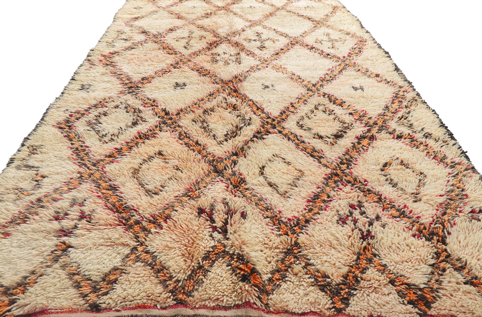 Hand-Knotted Vintage Moroccan Beni Ourain Rug, Midcentury Modern Meets Nomadic Charm For Sale