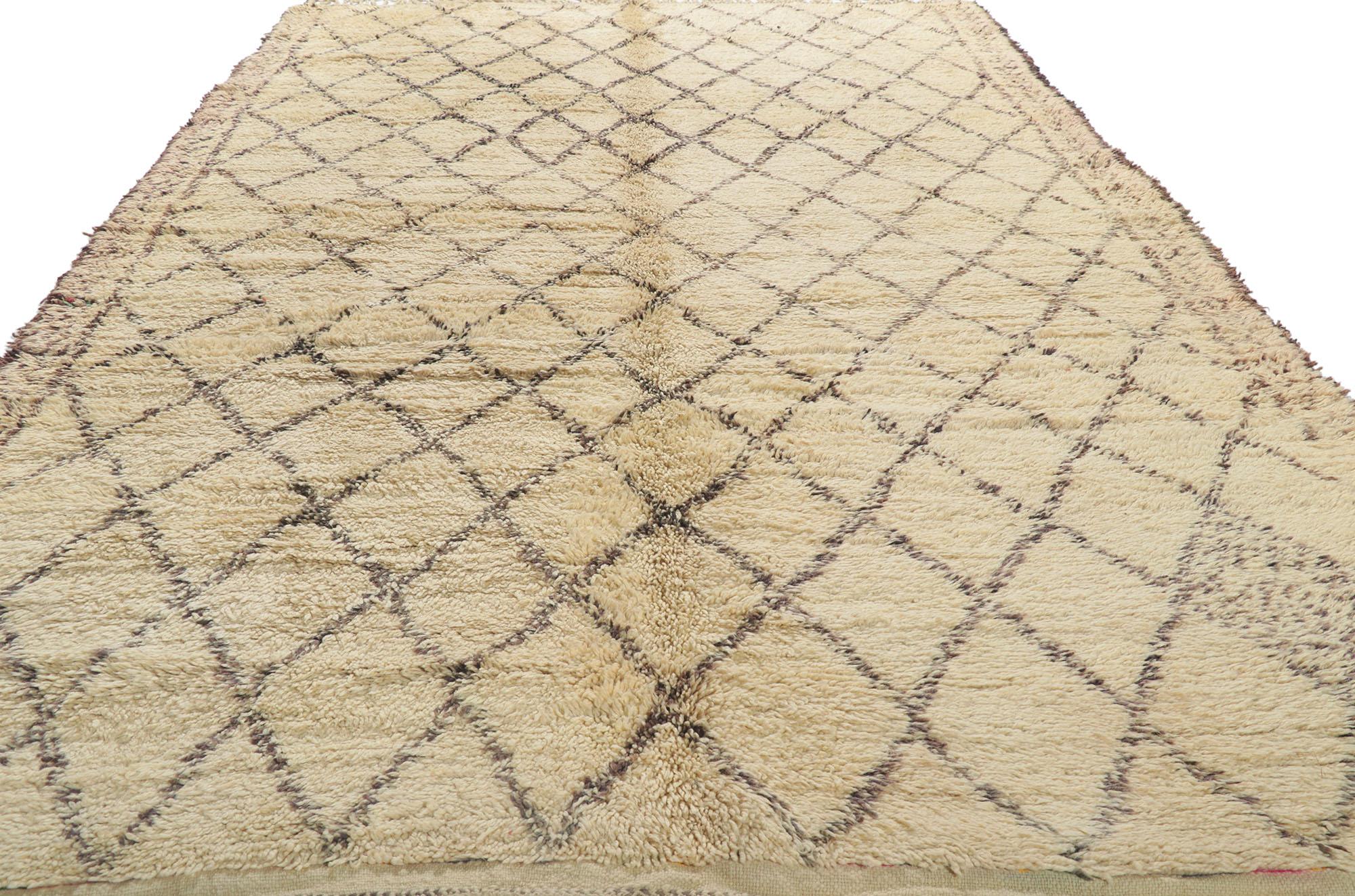 Hand-Knotted Vintage Berber Moroccan Beni Ourain Rug For Sale