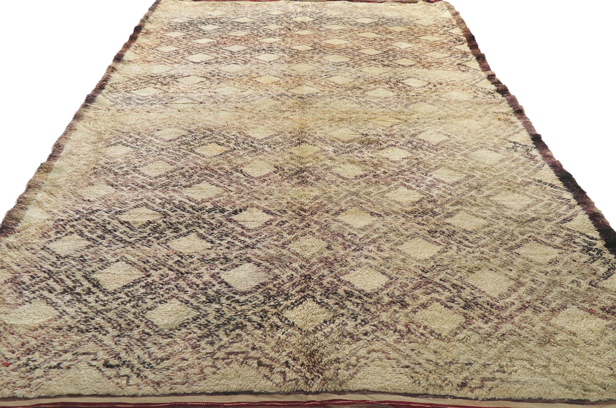 Hand-Knotted Vintage Berber Moroccan Beni Ourain Rug For Sale