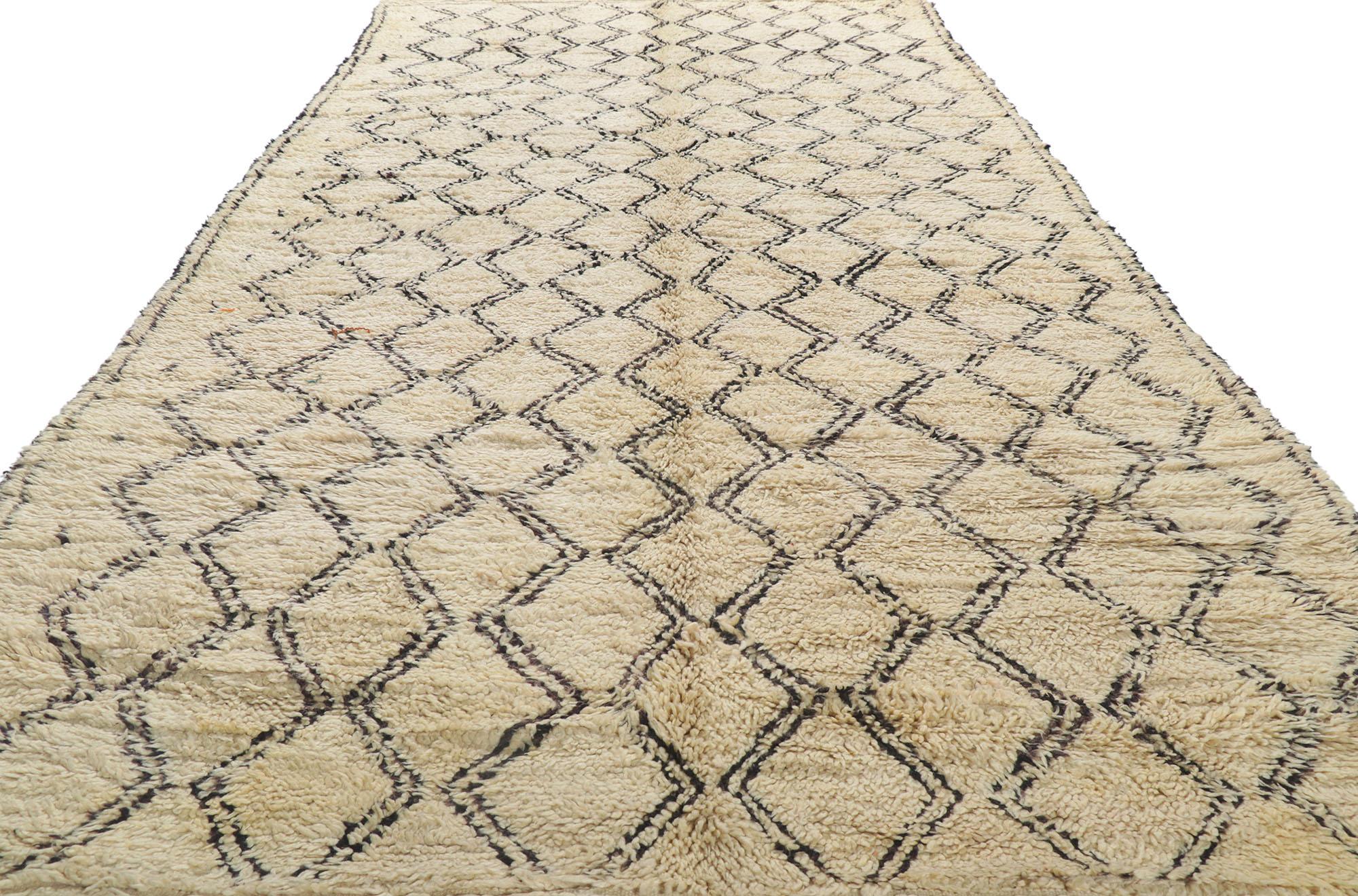 Hand-Knotted Vintage Berber Moroccan Beni Ourain Rug For Sale