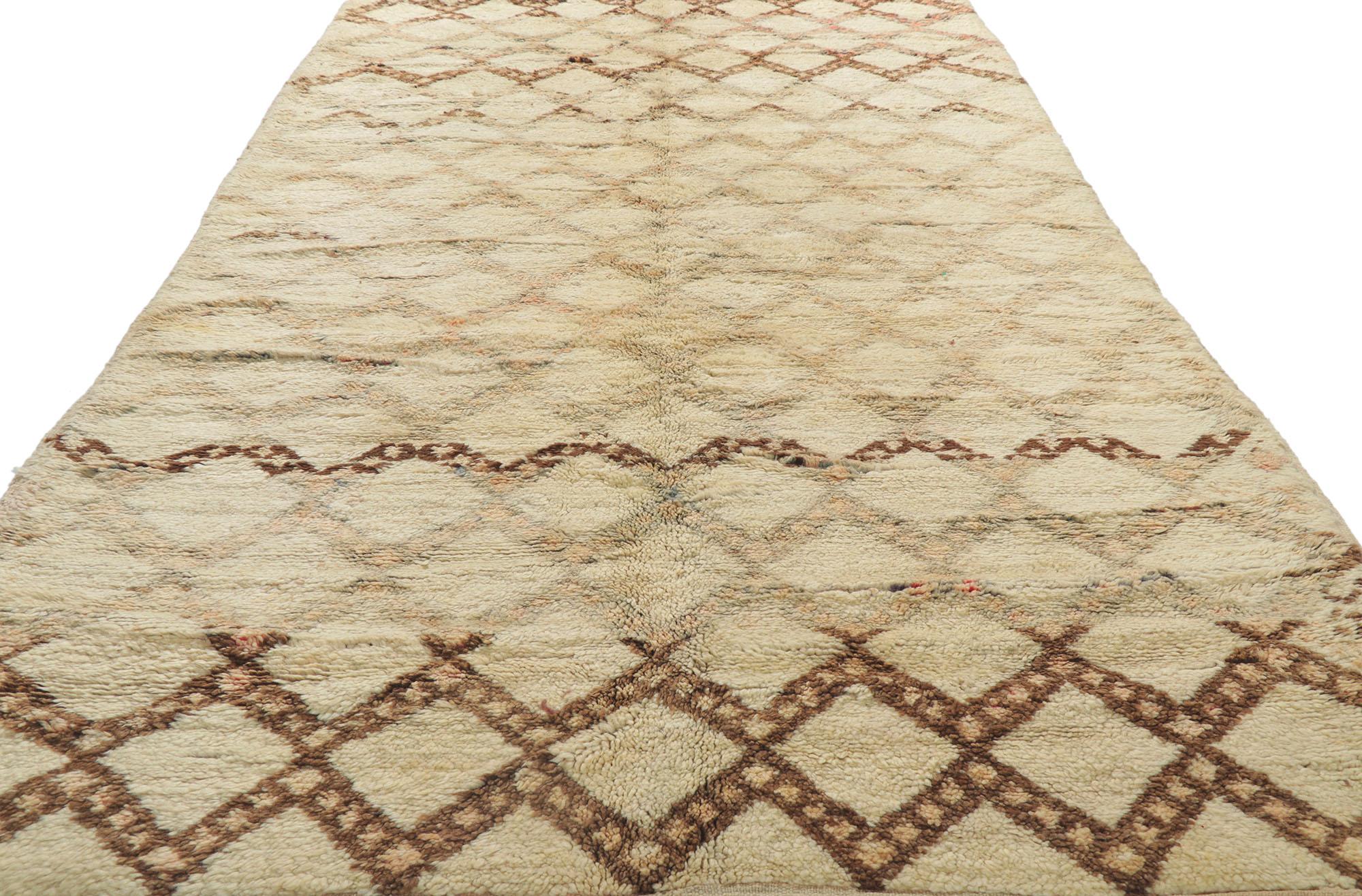Hand-Knotted Vintage Moroccan Beni Ourain Rug, Shibui Meets Midcentury Modern For Sale