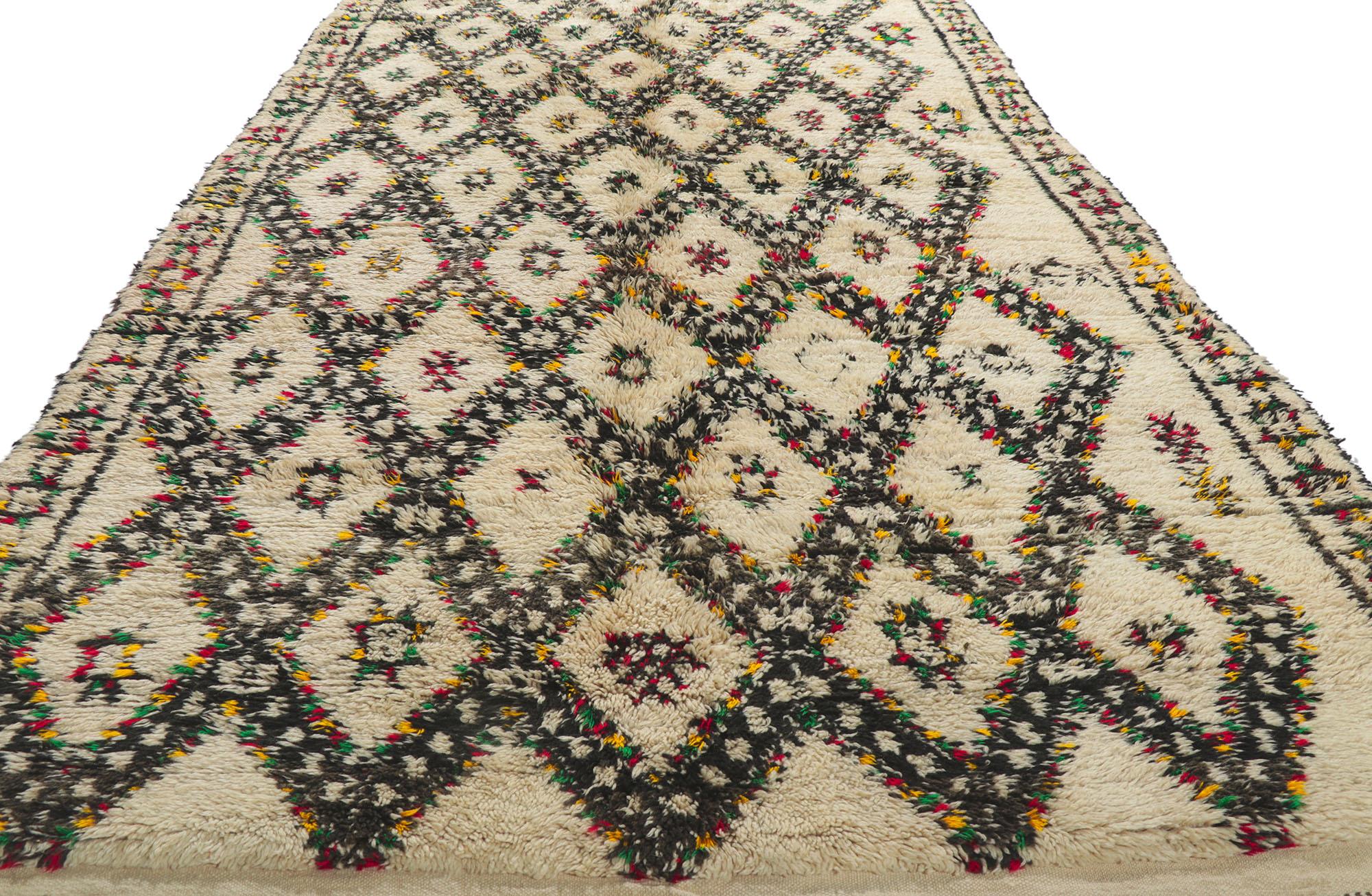 Hand-Knotted Vintage Moroccan Beni Ourain Rug, Midcentury Boho Meets Tribal Enchantment For Sale