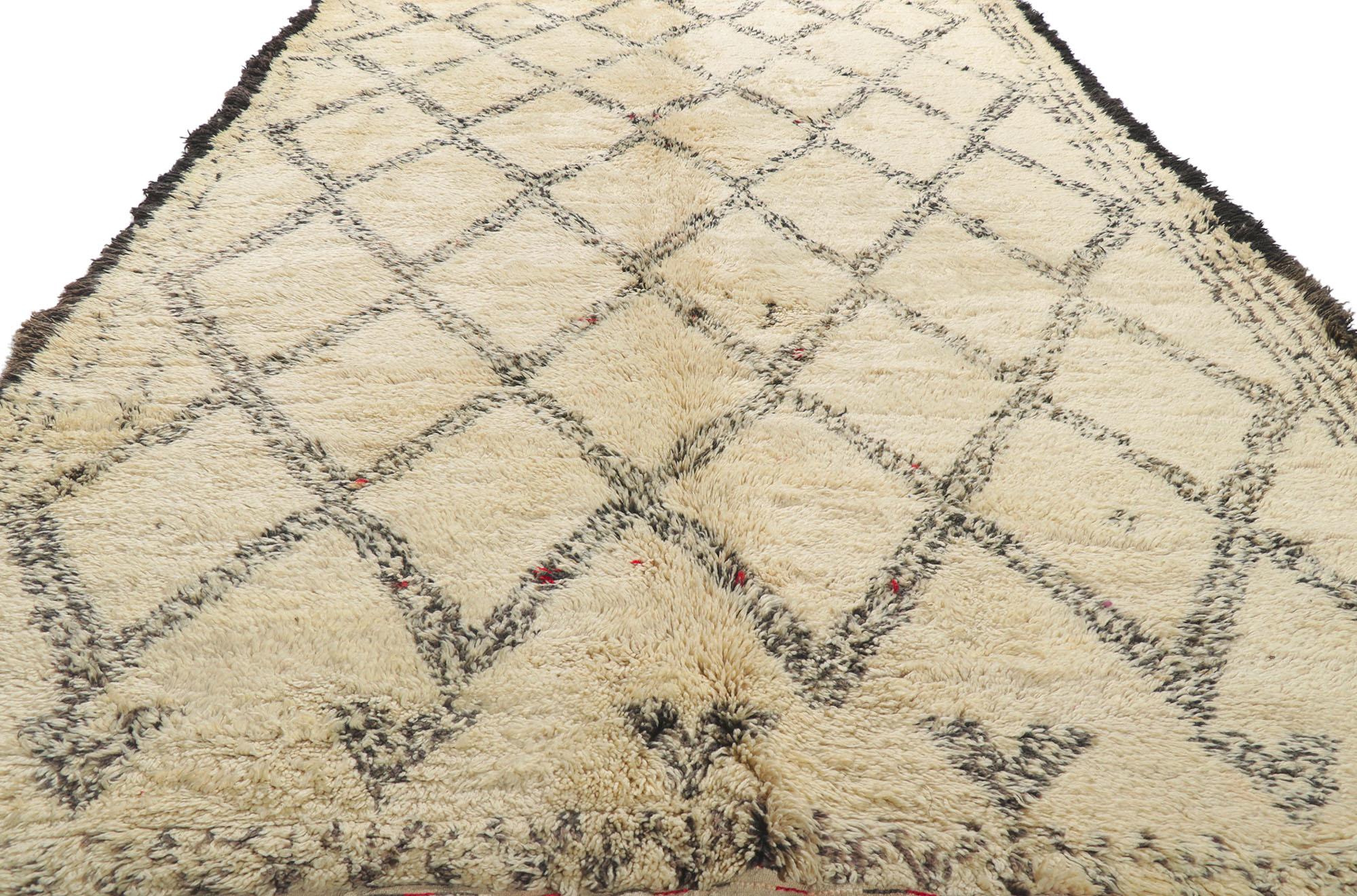 Moroccan 1960s Vintage Berber Beni Ourain Rug, Midcentury Meets Tribal Allure For Sale