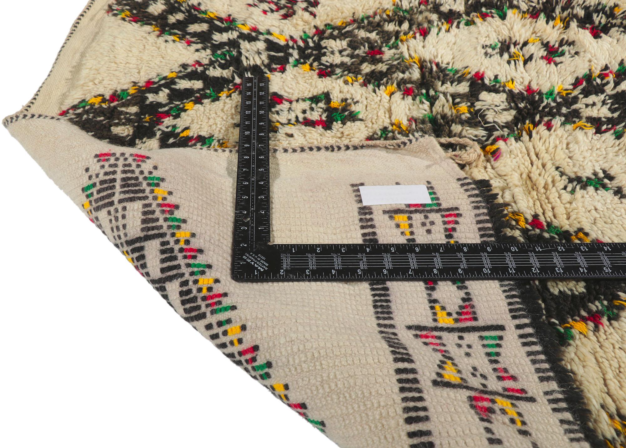 Vintage Moroccan Beni Ourain Rug, Midcentury Boho Meets Tribal Enchantment In Good Condition For Sale In Dallas, TX