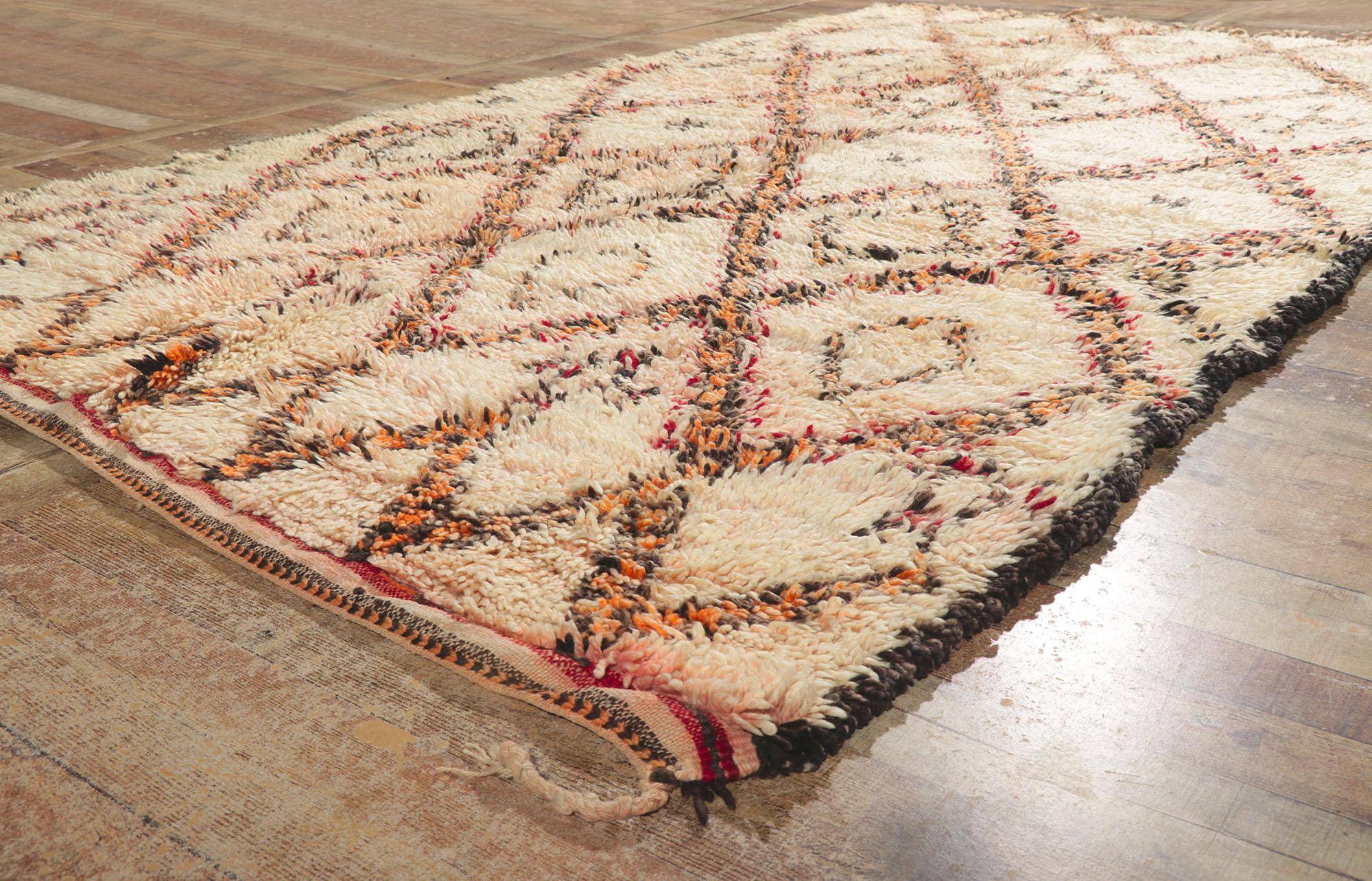 20th Century Vintage Moroccan Beni Ourain Rug, Midcentury Modern Meets Nomadic Charm For Sale