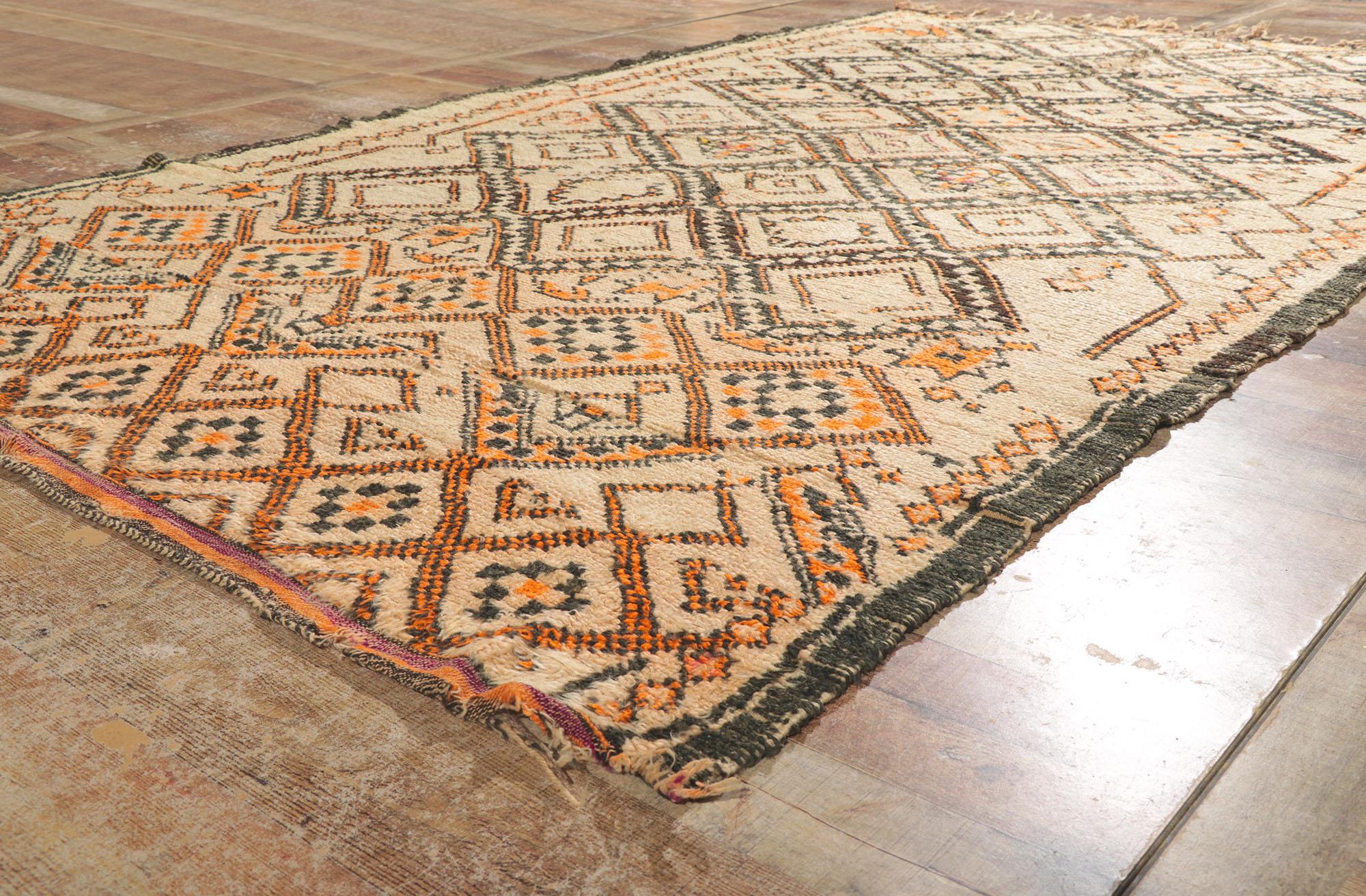 Wool Vintage Moroccan Beni Ourain Rug, Rustic Sensibility Meets Nomadic Charm For Sale