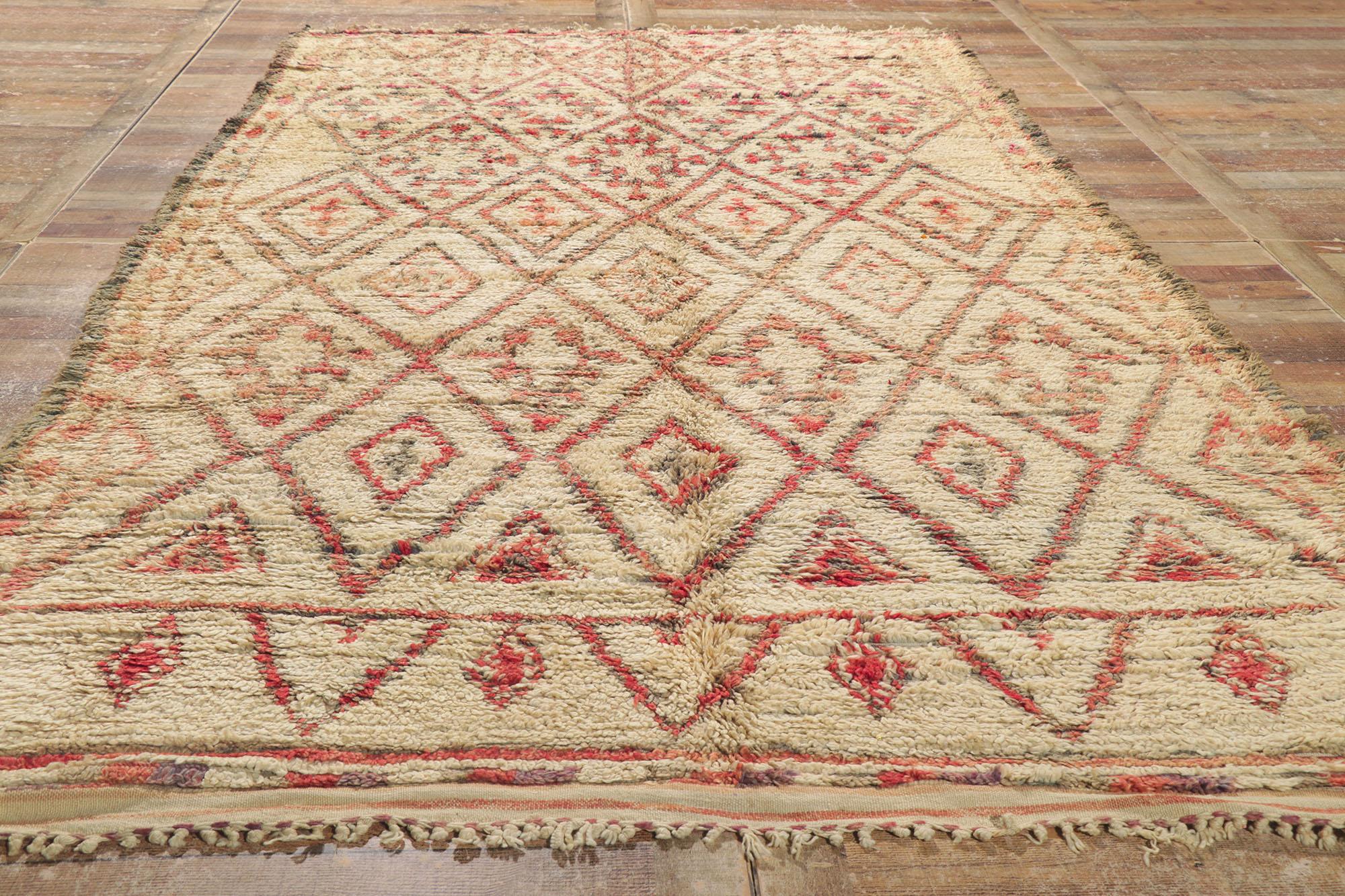 Vintage Moroccan Beni Ourain Rug, Midcentury Modern Meets Nomadic Charm For Sale 1