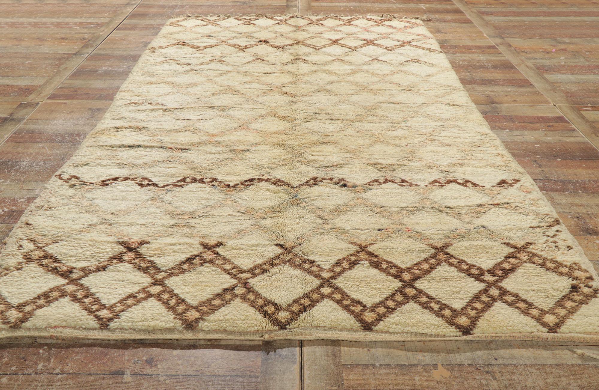Wool Vintage Moroccan Beni Ourain Rug, Shibui Meets Midcentury Modern For Sale