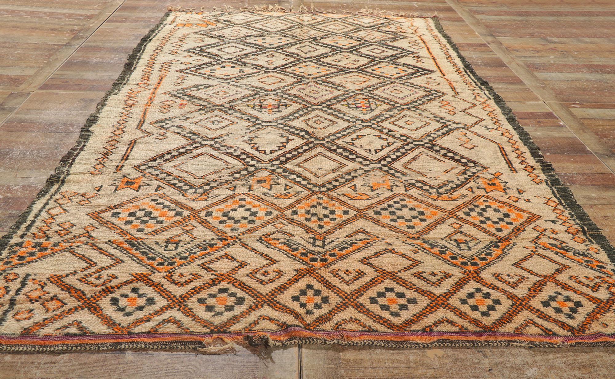 Vintage Moroccan Beni Ourain Rug, Rustic Sensibility Meets Nomadic Charm For Sale 1