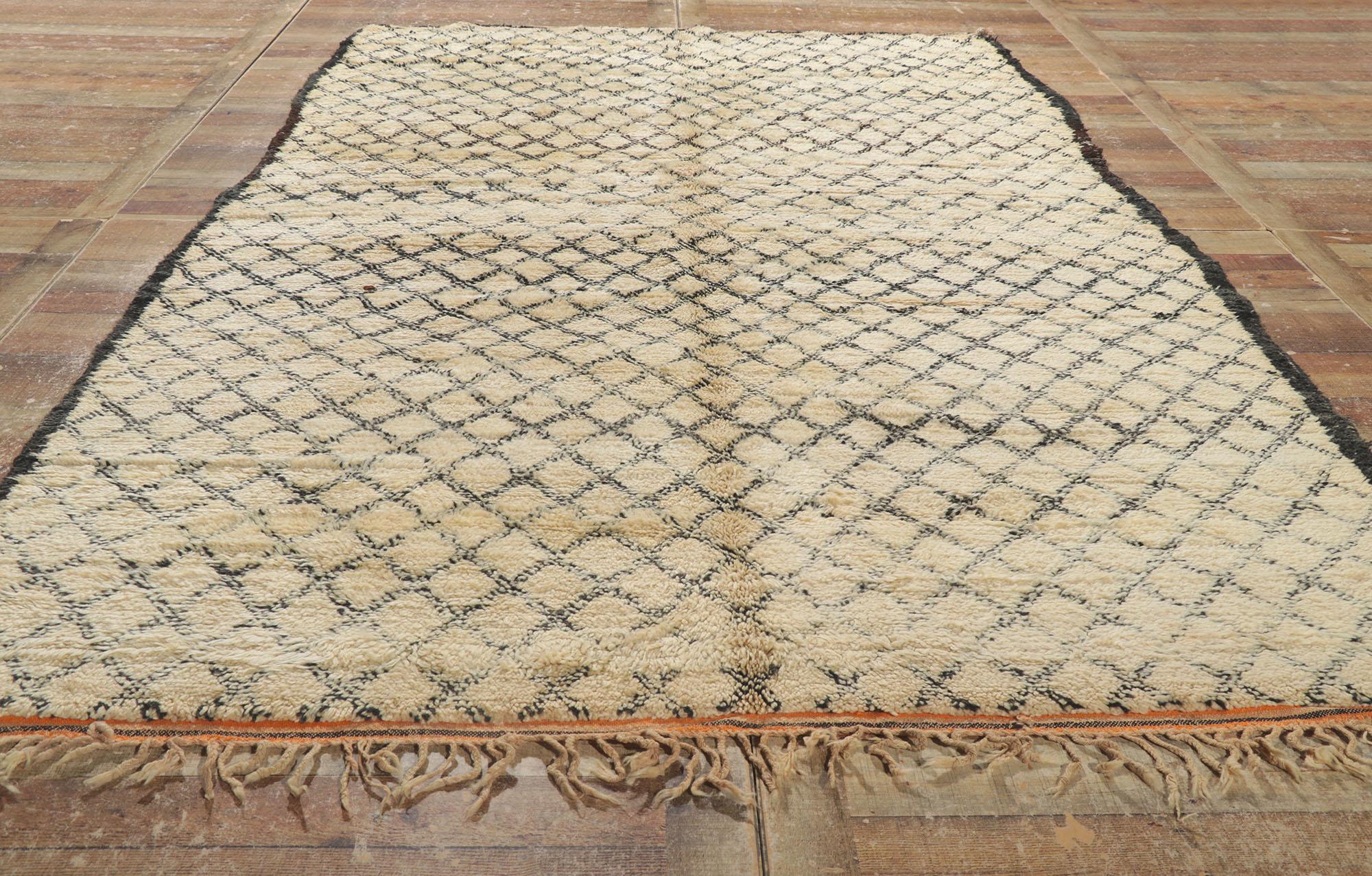 Wool Vintage Moroccan Beni Ourain Rug, Cozy Boho Nomad Meets Midcentury Modern Style For Sale