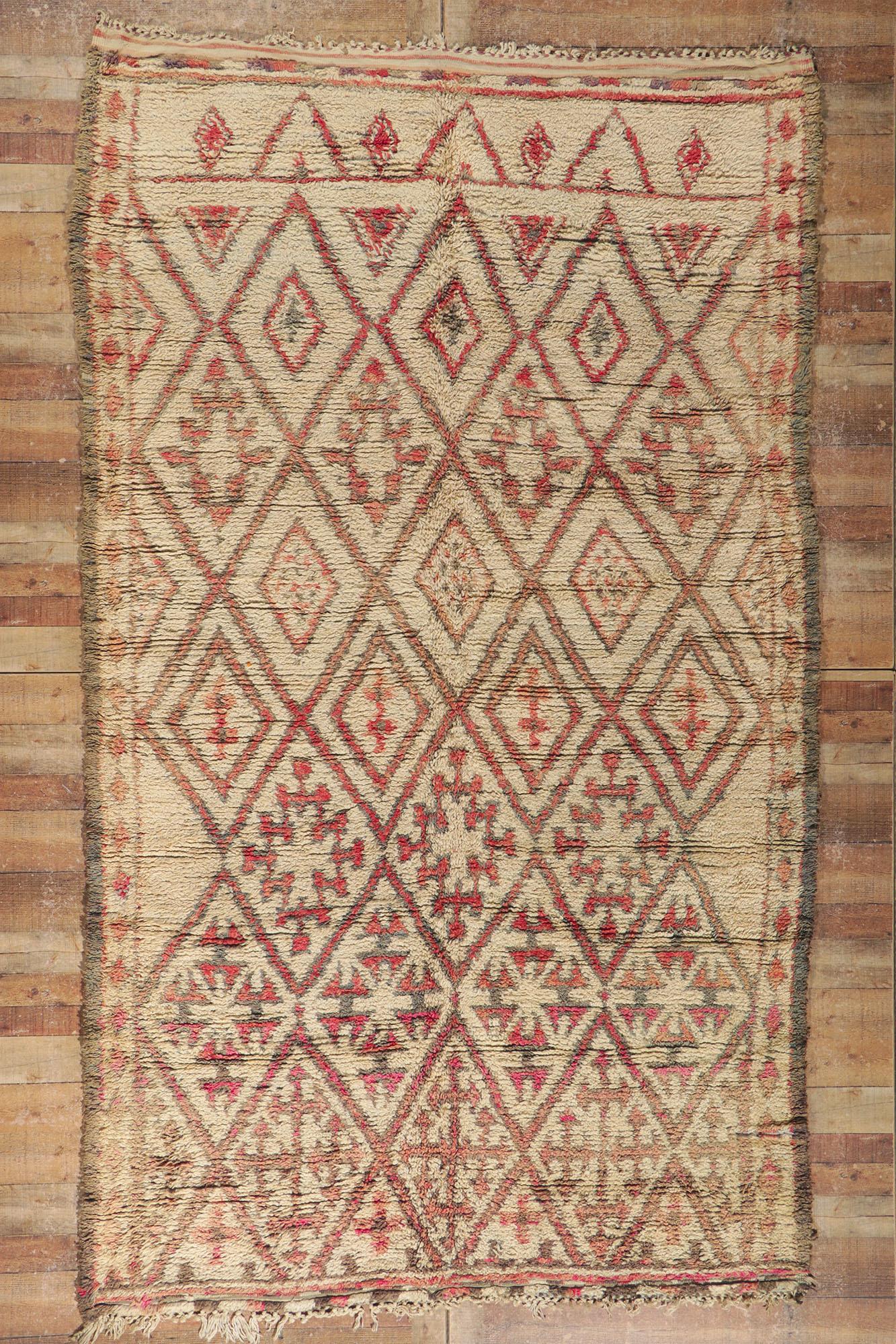 Vintage Moroccan Beni Ourain Rug, Midcentury Modern Meets Nomadic Charm For Sale 2