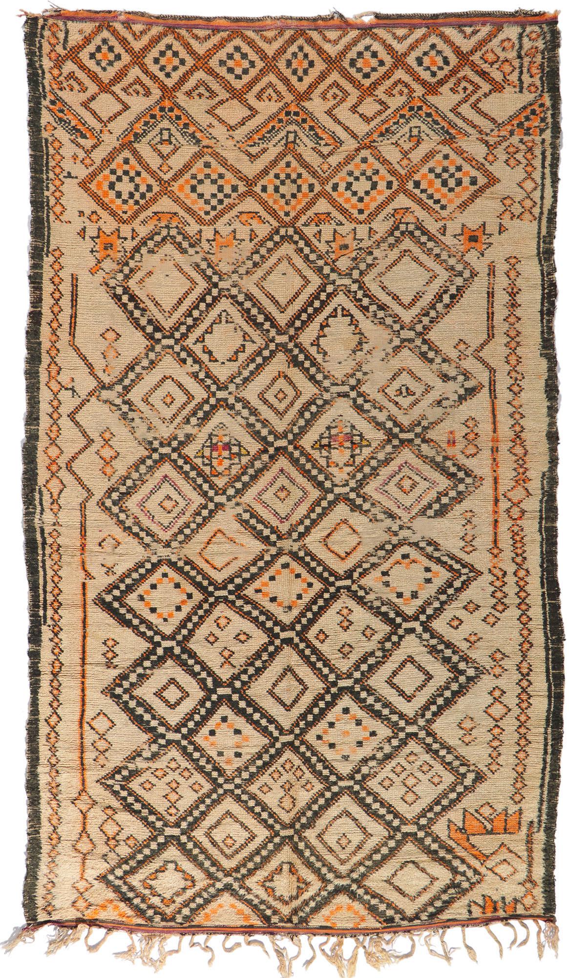 Vintage Moroccan Beni Ourain Rug, Rustic Sensibility Meets Nomadic Charm For Sale 3