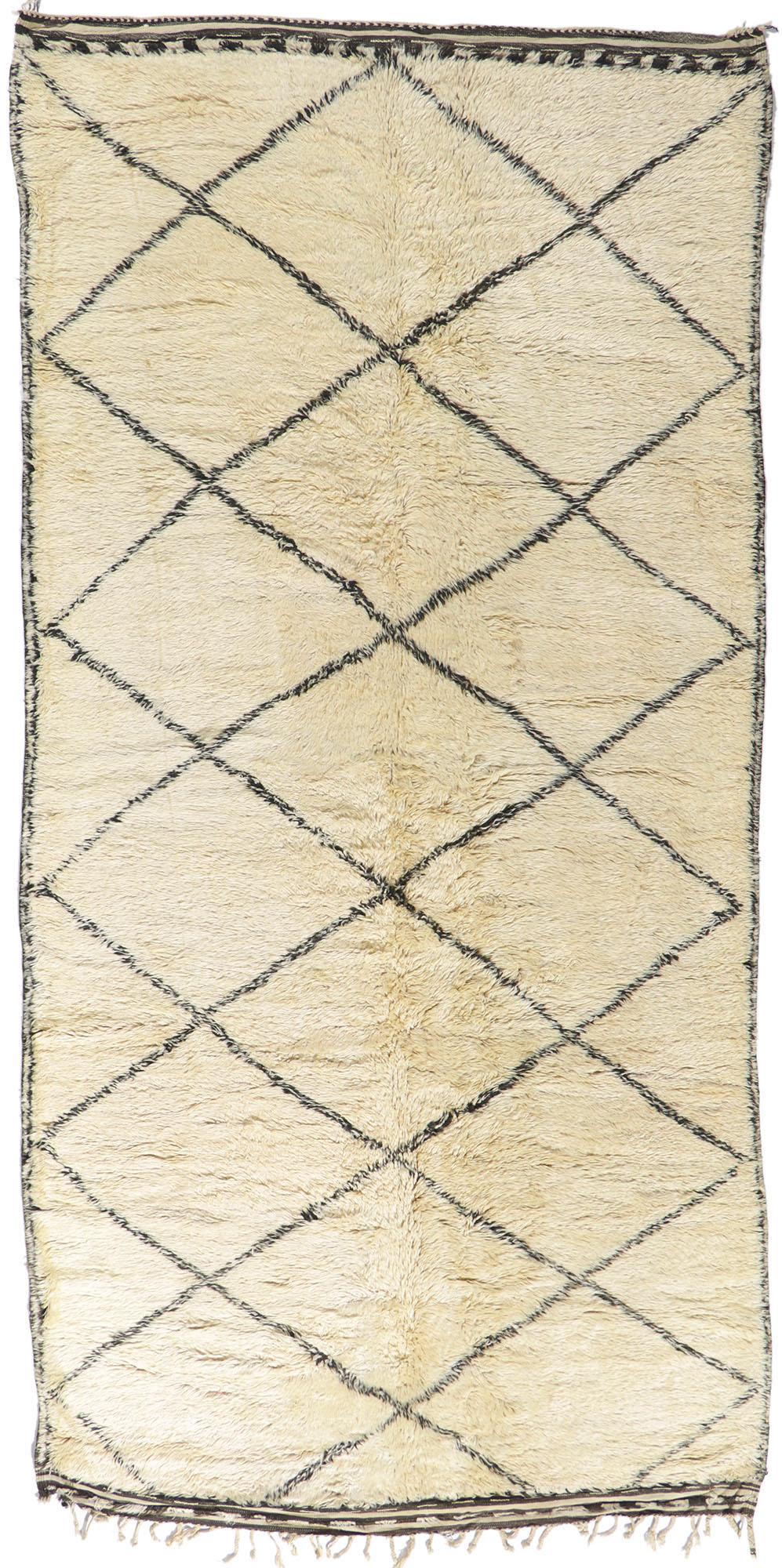 Vintage Moroccan Beni Ourain Rug, Midcentury Boho Meets Tribal Enchantment For Sale 1