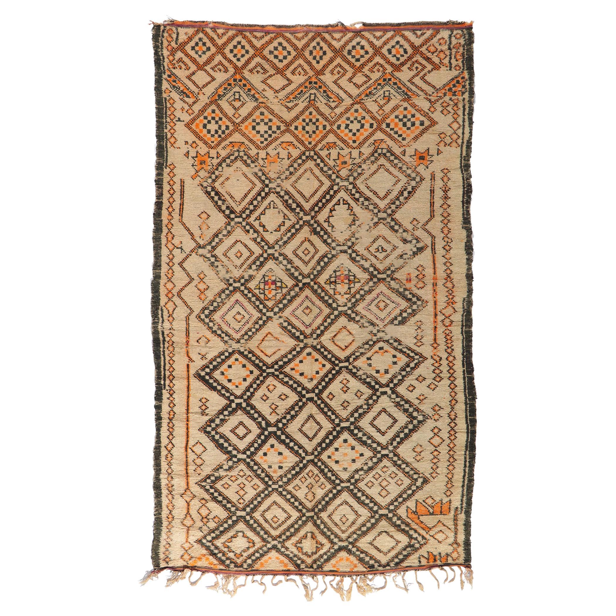 Vintage Moroccan Beni Ourain Rug, Rustic Sensibility Meets Nomadic Charm For Sale