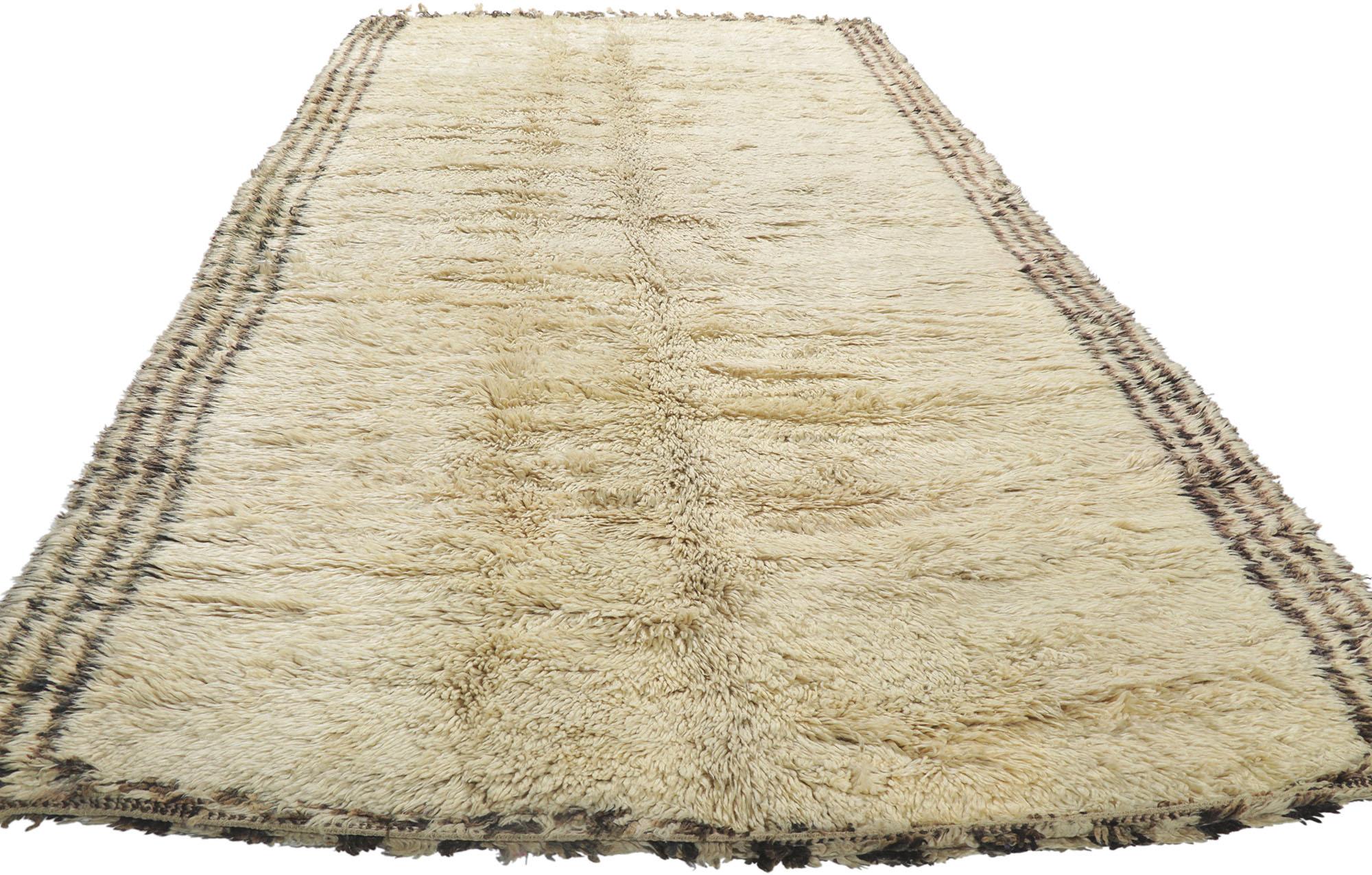 Hand-Knotted Vintage Berber Moroccan Beni Ourain Rug with Minimalist Style For Sale