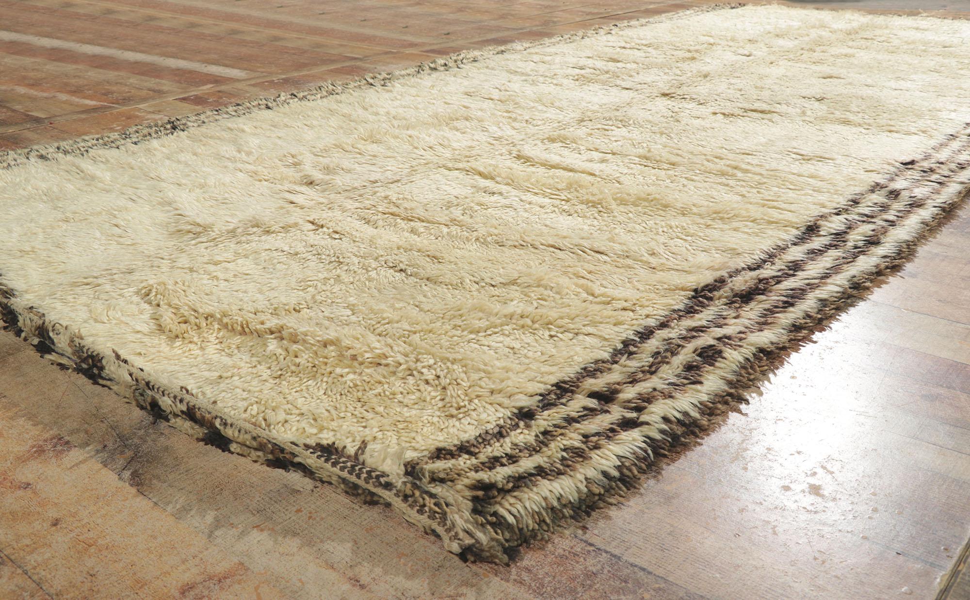 Wool Vintage Berber Moroccan Beni Ourain Rug with Minimalist Style For Sale