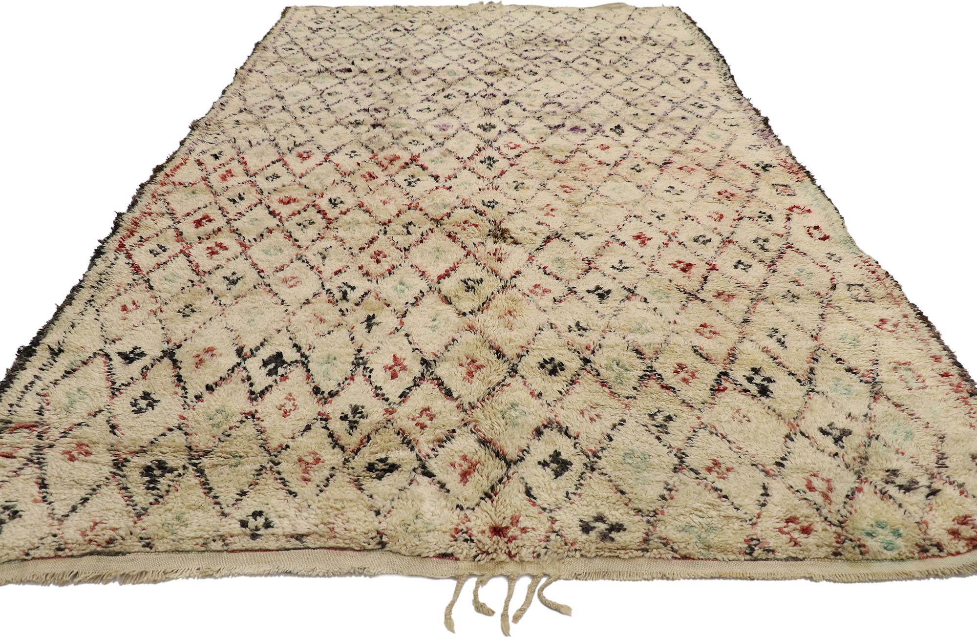 Hand-Knotted Vintage Berber Moroccan Beni Ourain Rug with Tribal Style For Sale