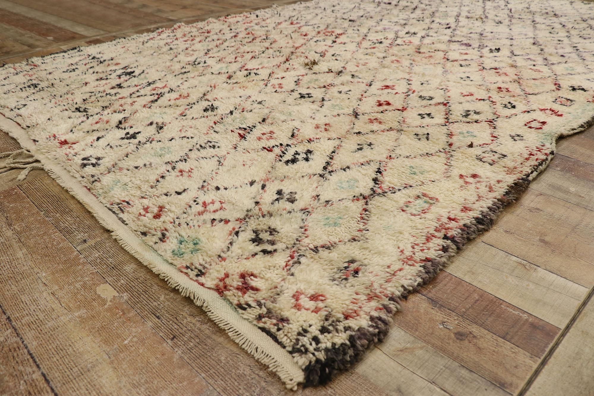 Wool Vintage Berber Moroccan Beni Ourain Rug with Tribal Style For Sale