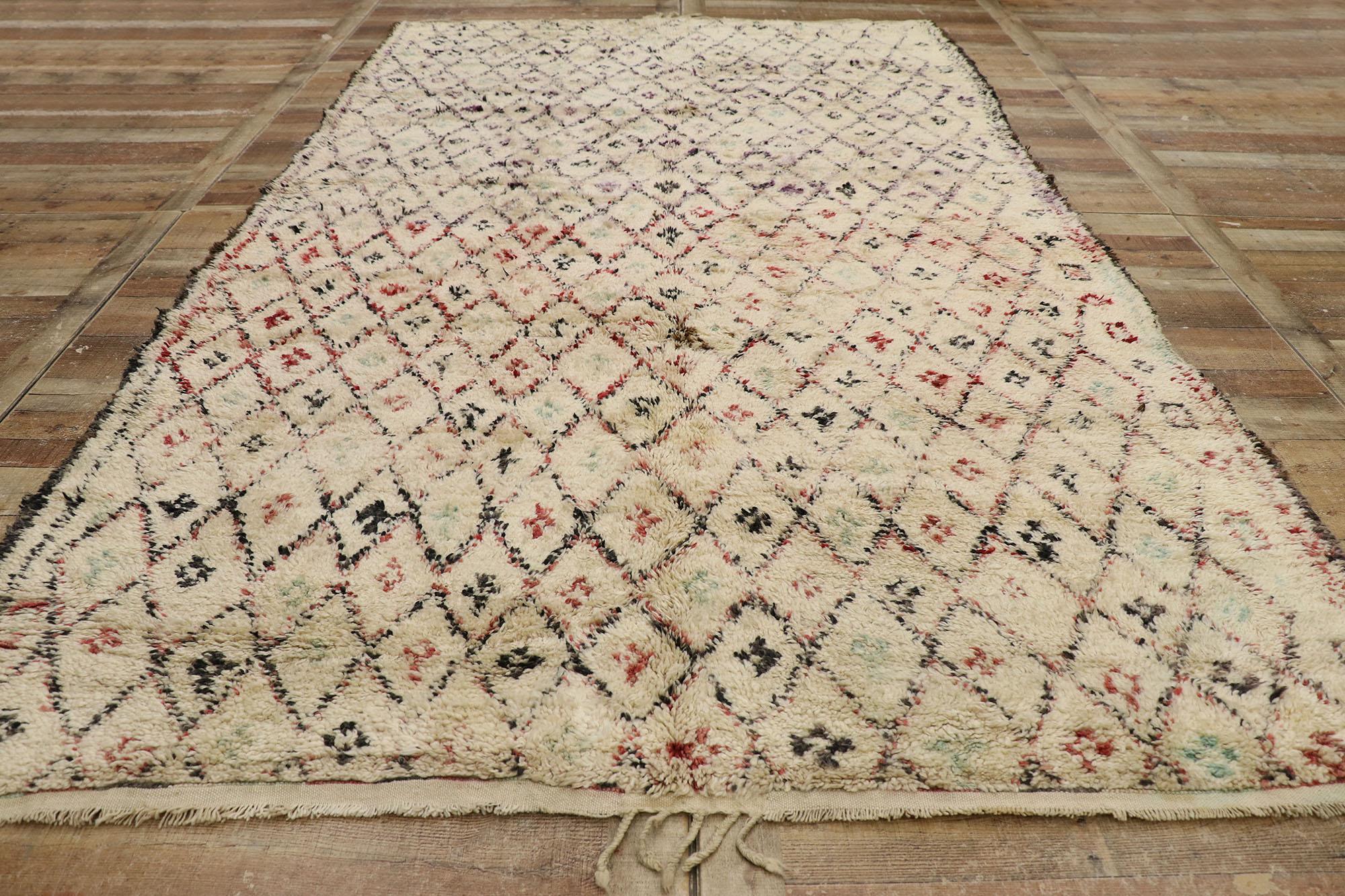 Vintage Berber Moroccan Beni Ourain Rug with Tribal Style For Sale 1