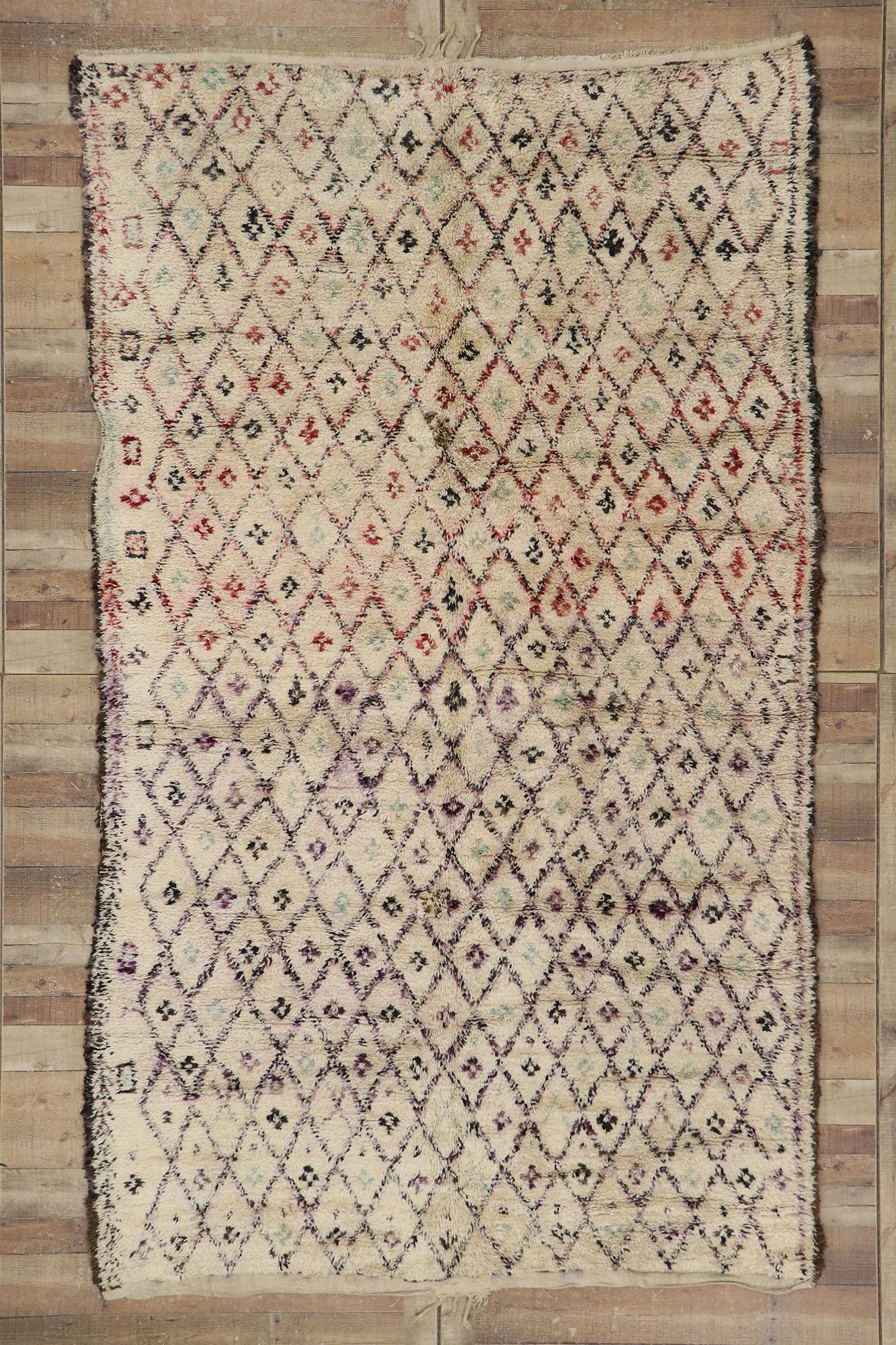 Vintage Berber Moroccan Beni Ourain Rug with Tribal Style For Sale 2