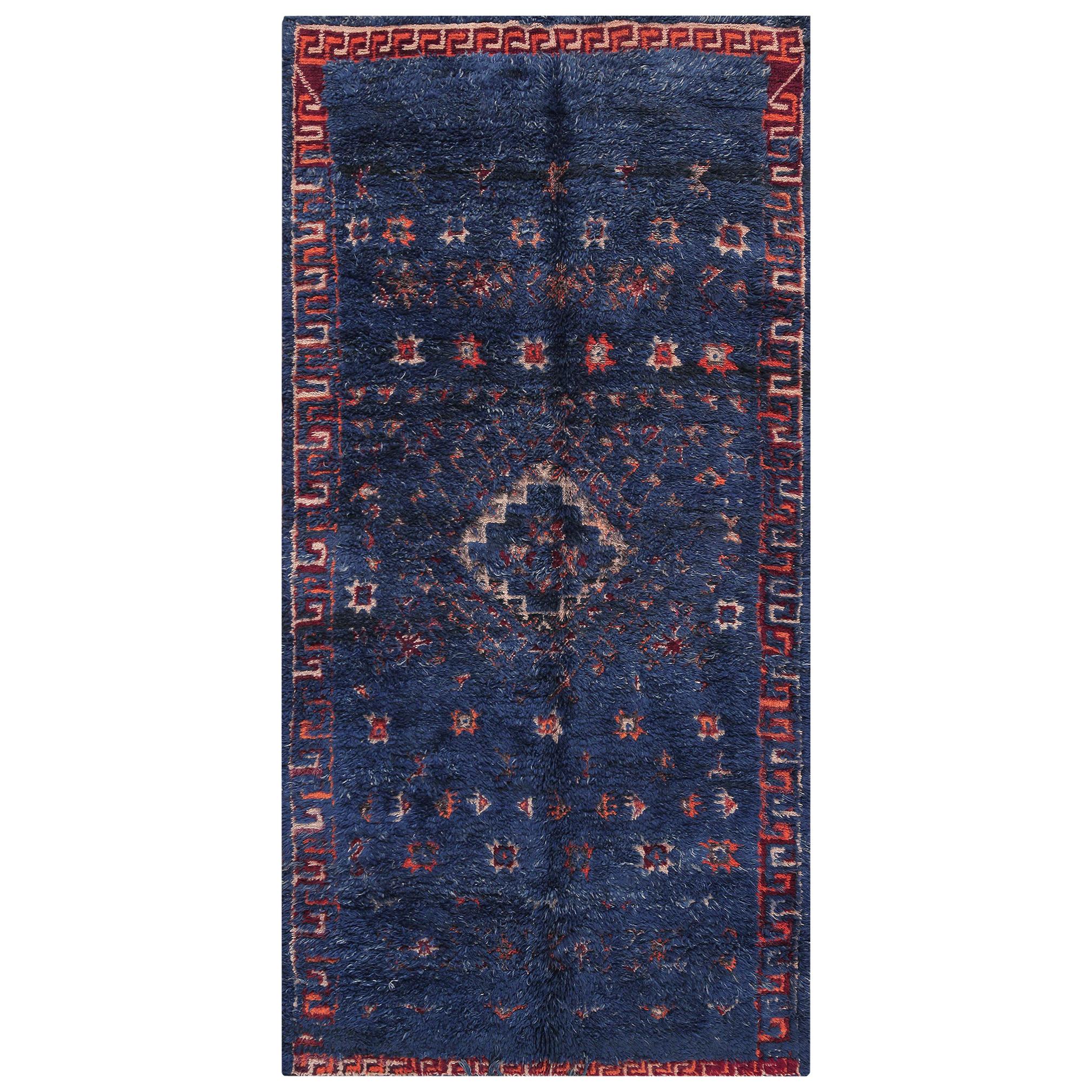 Vintage Berber Moroccan Blue Rug. Size: 5 ft 6 in x 11 ft 8 in