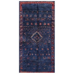 Vintage Berber Moroccan Blue Rug. Size: 5 ft 6 in x 11 ft 8 in