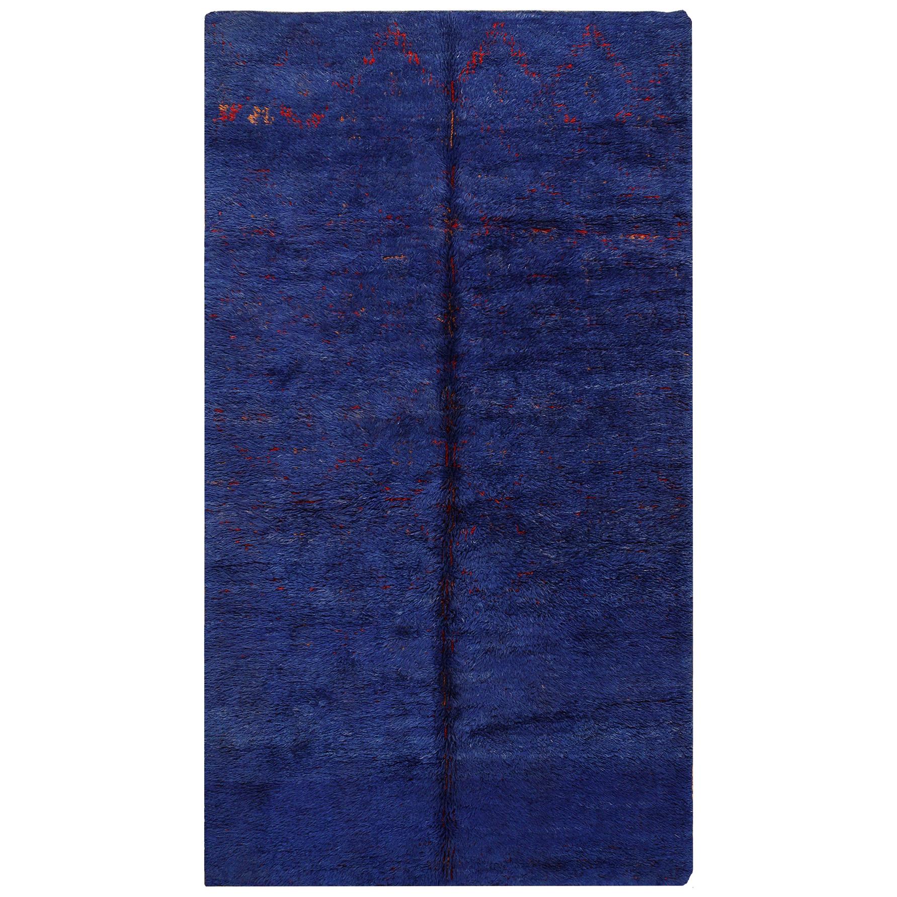 Vintage Berber Moroccan Blue Rug. Size: 6 ft x 10 ft 9 in