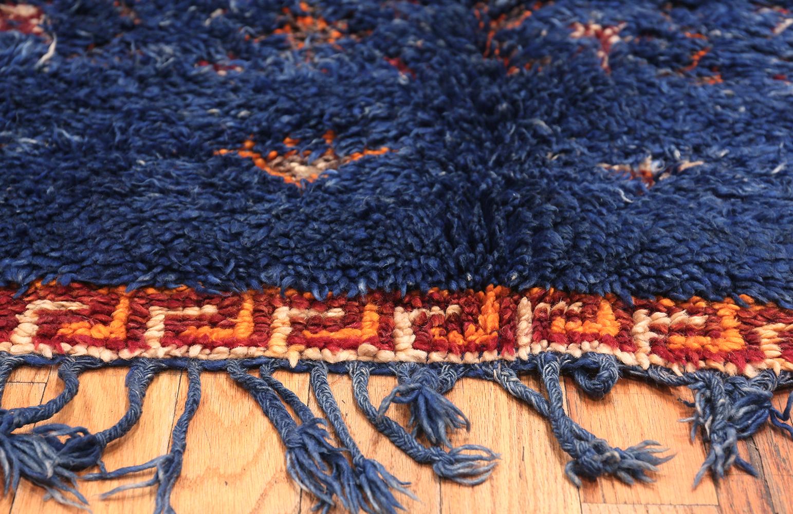 Beautiful Berber vintage Moroccan blue rug, country of origin: Morocco, circa mid-20th century - Size: 5 ft 6 in x 11 ft 8 in (1.68 m x 3.56 m).