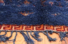 Vintage Berber Moroccan Blue Rug. Size: 5 ft 6 in x 11 ft 8 in