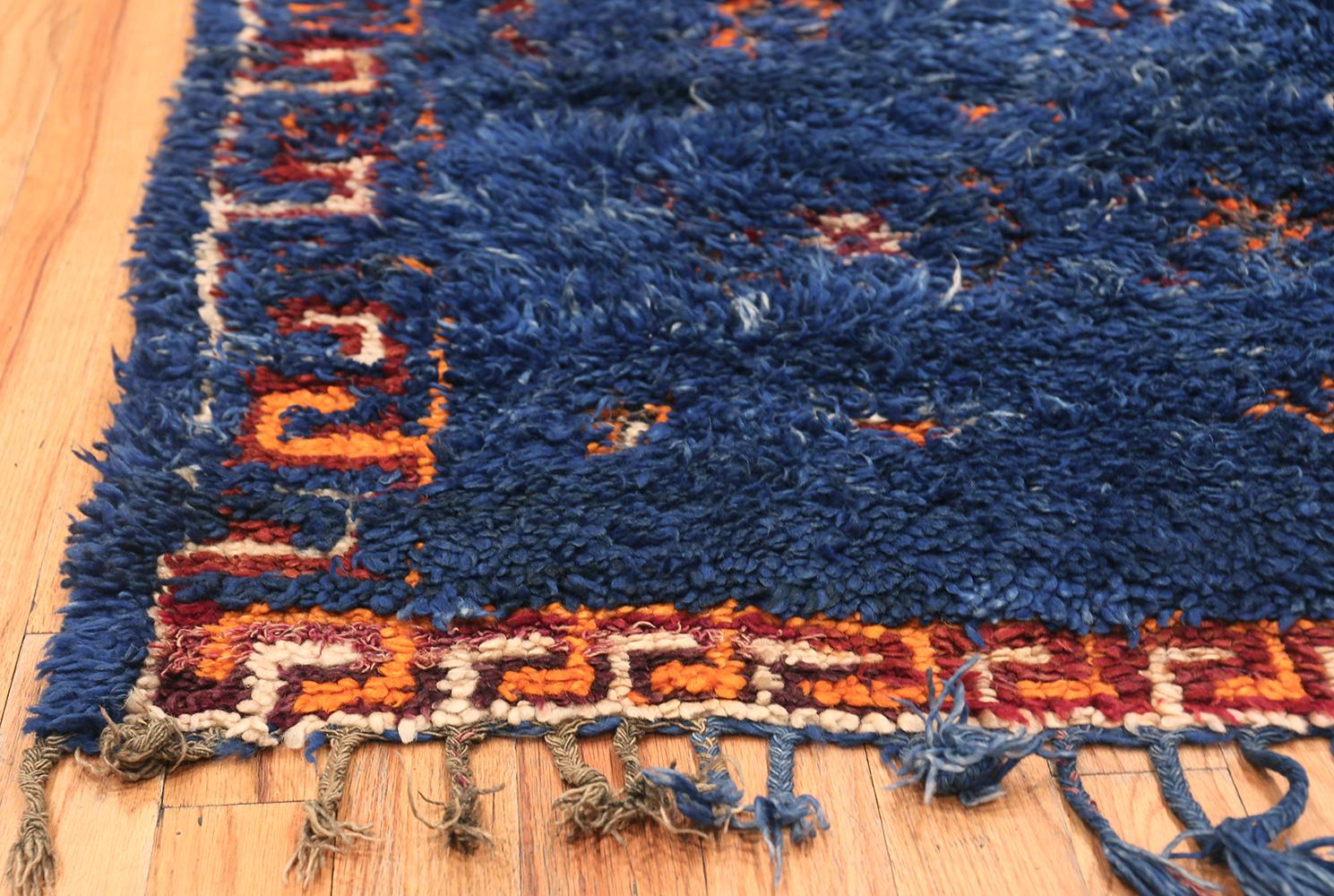 Vintage Berber Moroccan Blue Rug. Size: 5 ft 6 in x 11 ft 8 in In Excellent Condition In New York, NY