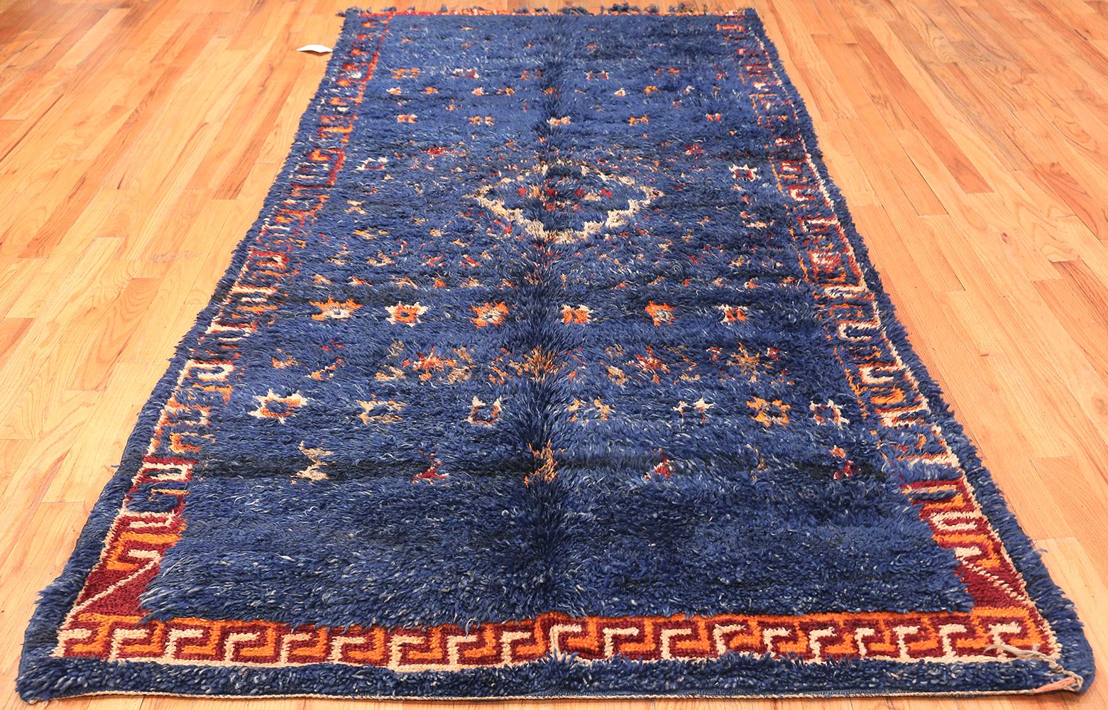 Vintage Berber Moroccan Blue Rug. Size: 5 ft 6 in x 11 ft 8 in 1