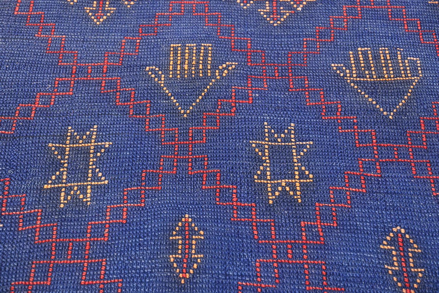Tribal Vintage Berber Moroccan Blue Rug. Size: 6 ft x 10 ft 9 in