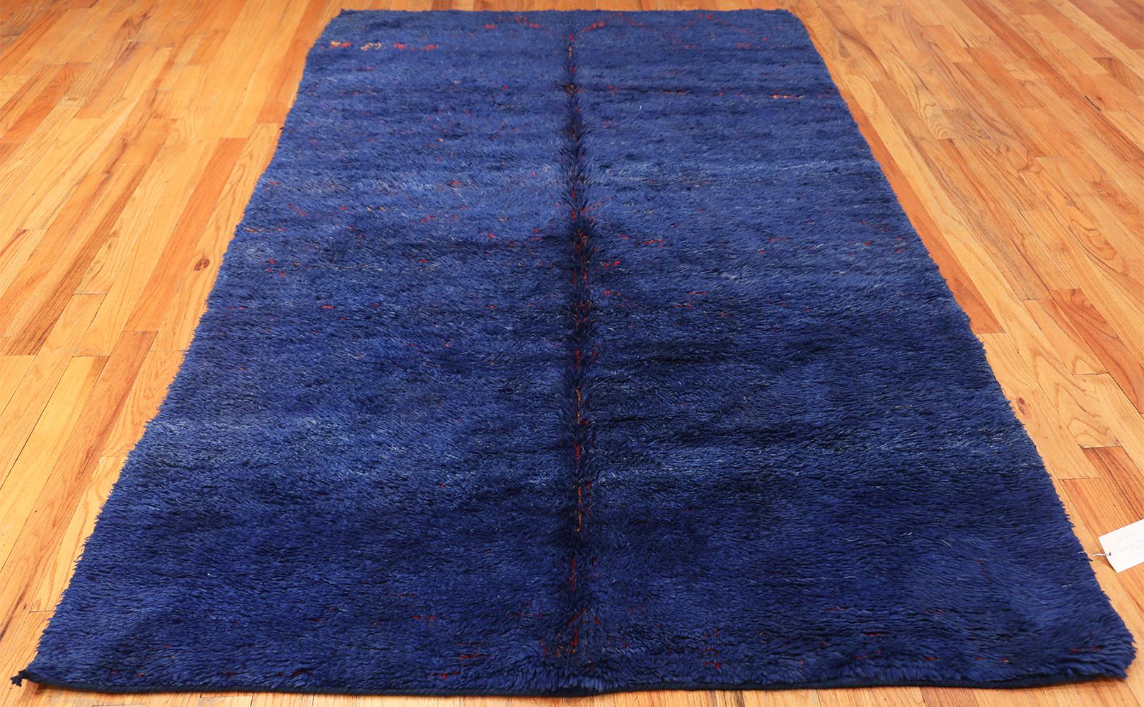 Wool Vintage Berber Moroccan Blue Rug. Size: 6 ft x 10 ft 9 in
