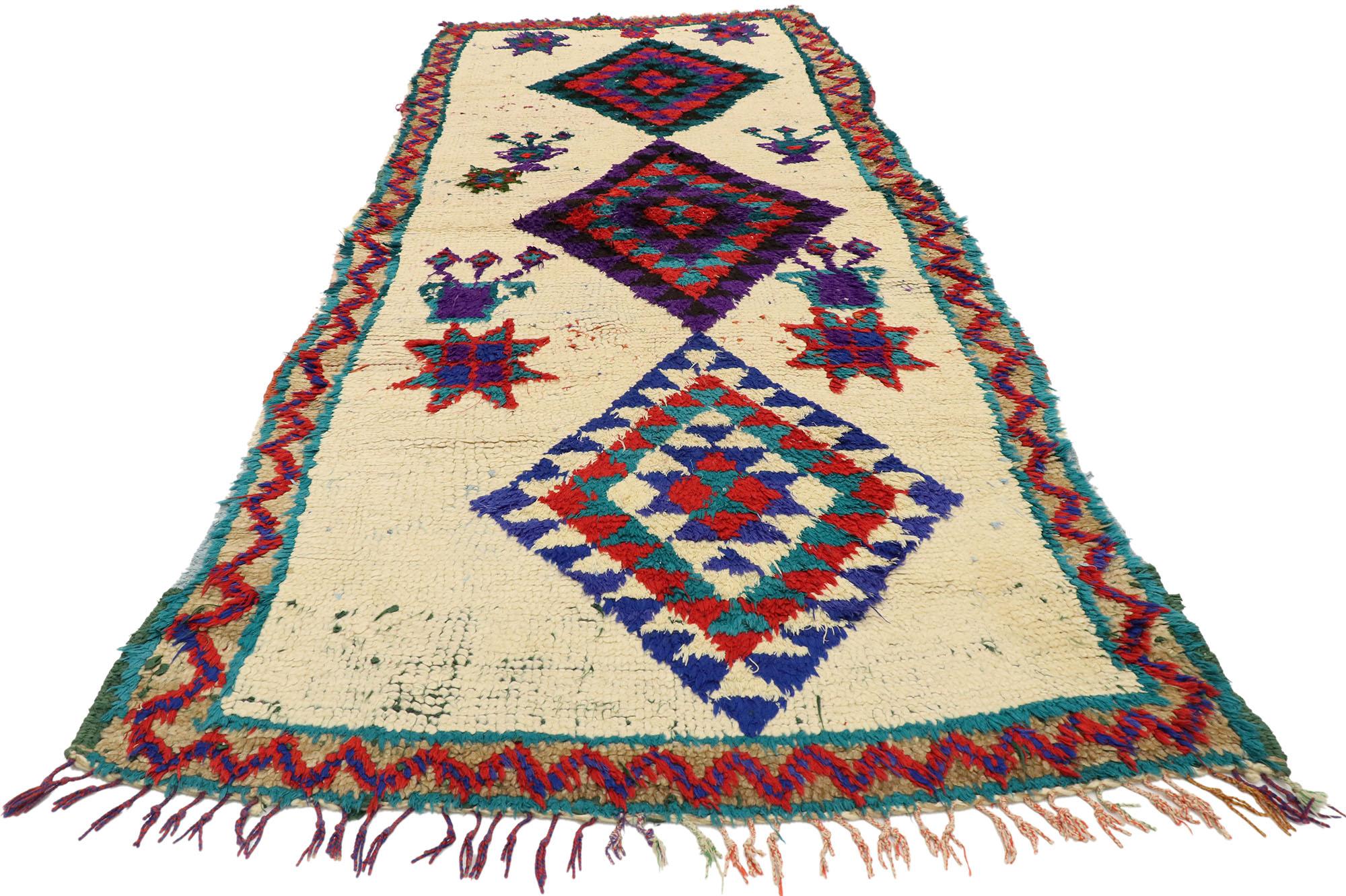 Hand-Knotted Vintage Berber Moroccan Boucherouite Azilal Rug with Tribal Style For Sale