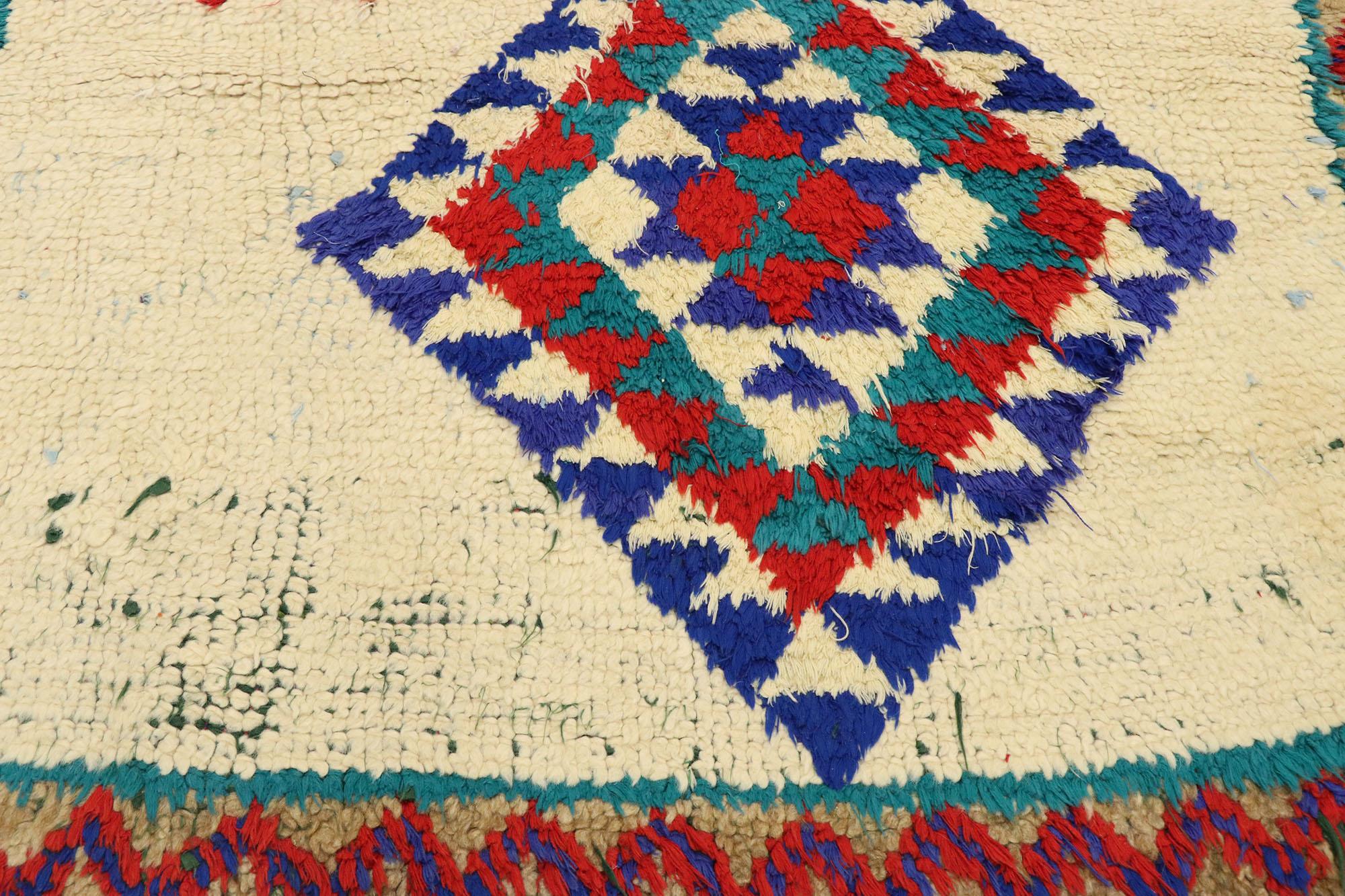 Marokkanischer Boucherouit- Azilal-Teppich aus Berber im Stammesstil mit Azilal-Muster (Handgeknüpft) im Angebot