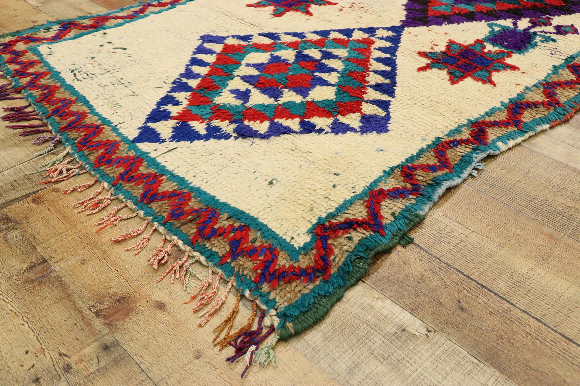 Wool Vintage Berber Moroccan Boucherouite Azilal Rug with Tribal Style For Sale