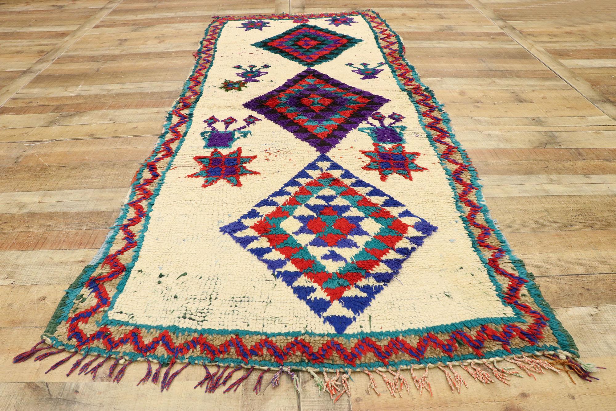 Vintage Berber Moroccan Boucherouite Azilal Rug with Tribal Style For Sale 1