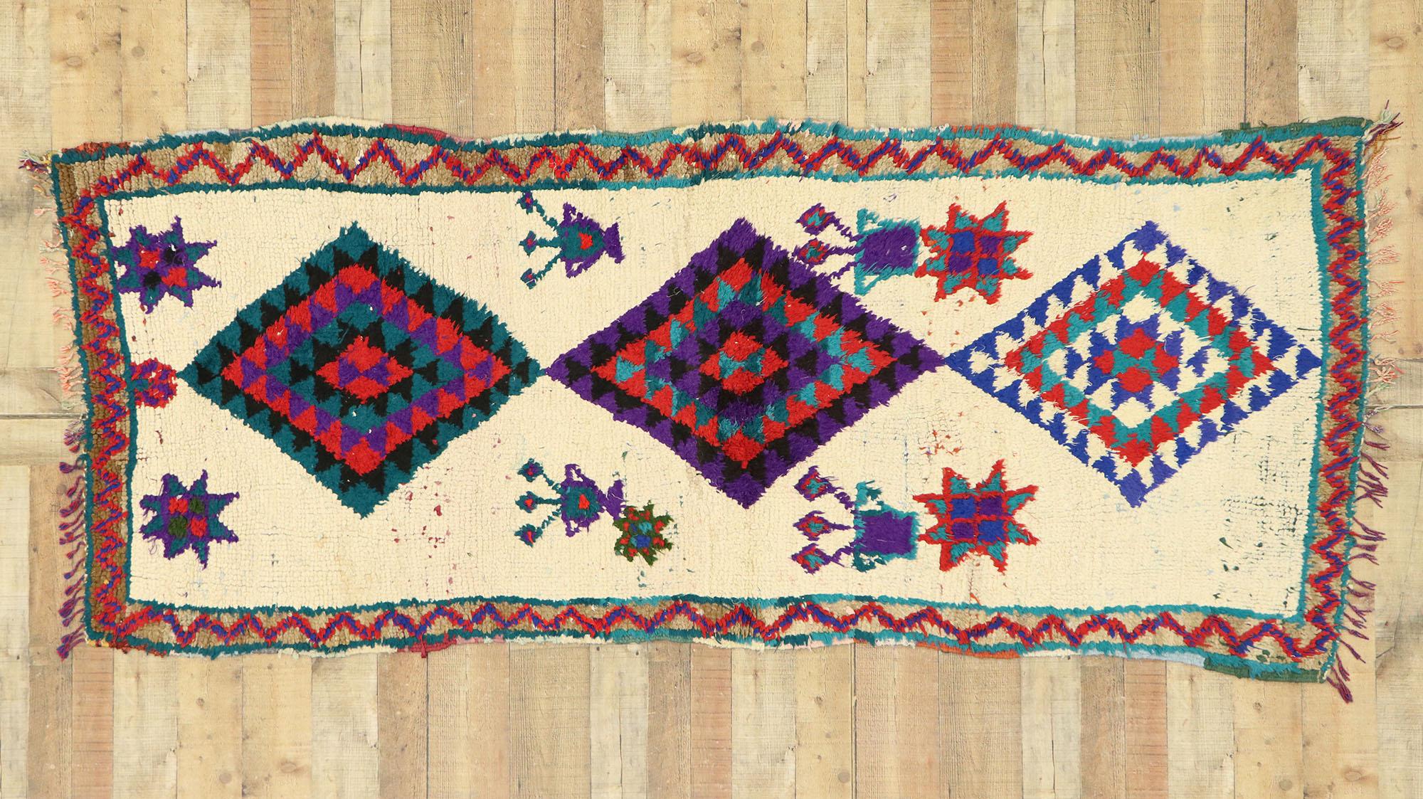 Marokkanischer Boucherouit- Azilal-Teppich aus Berber im Stammesstil mit Azilal-Muster im Angebot 1