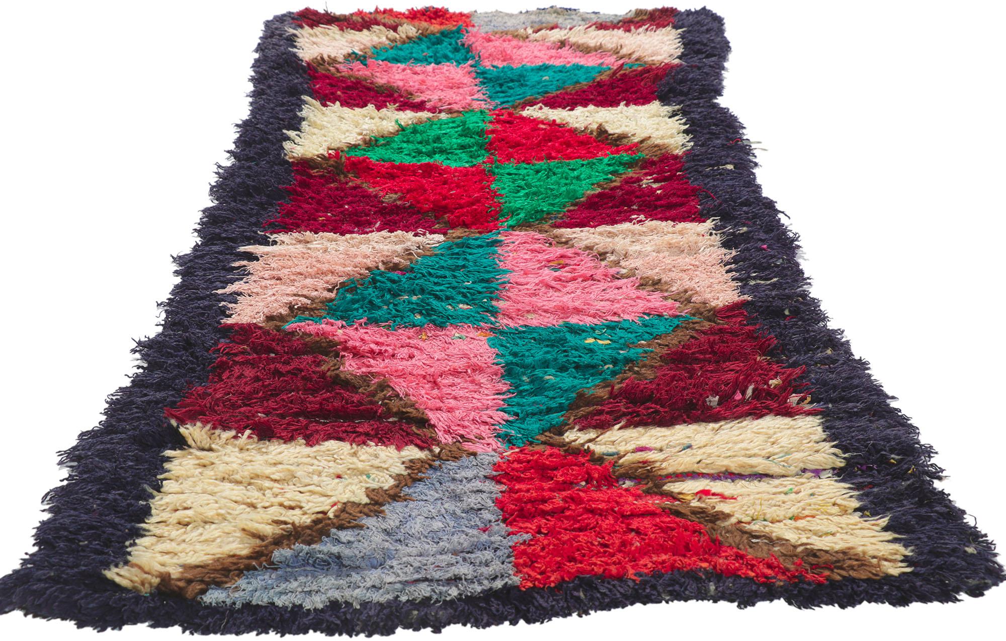 Bohemian Vintage Berber Moroccan Boucherouite Rag Rug For Sale