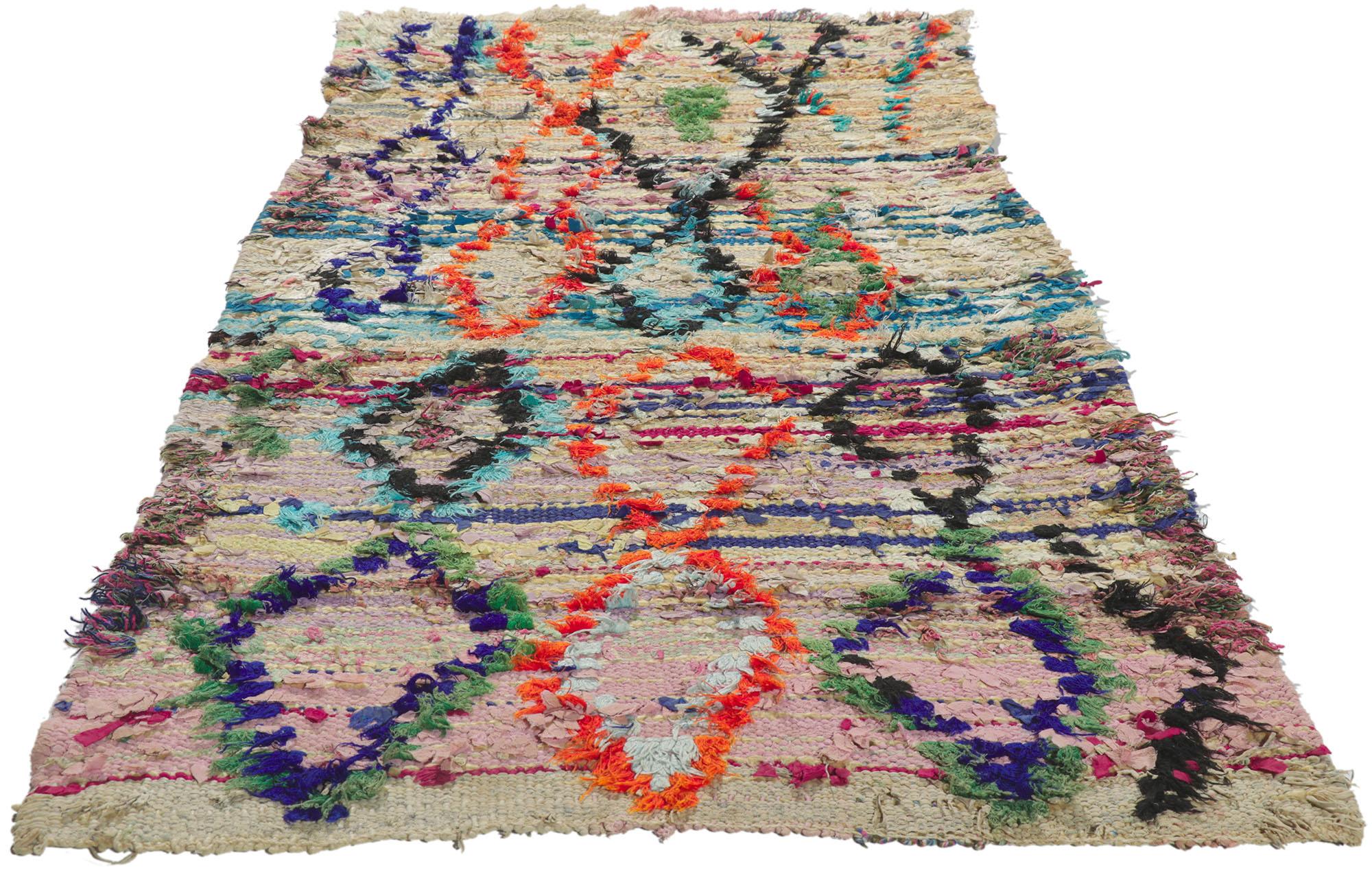 Tribal Vintage Berber Moroccan Boucherouite Rag Rug For Sale