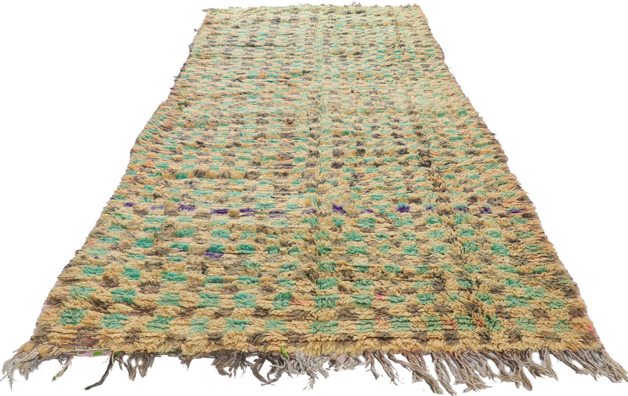Mid-Century Modern Vintage Berber Moroccan Boucherouite Rag Rug For Sale