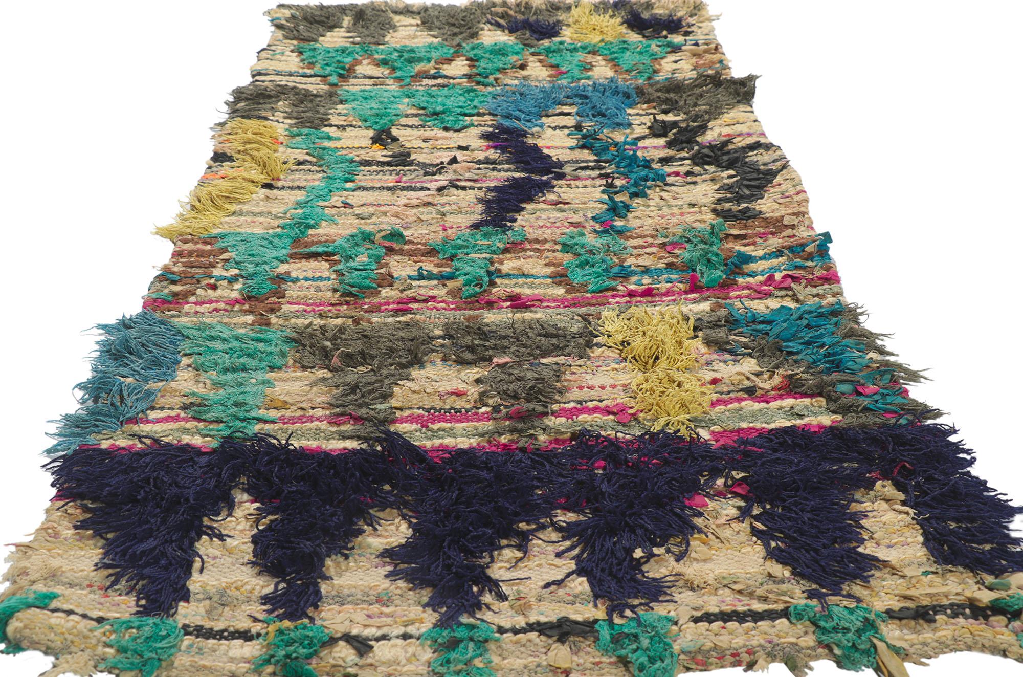 Hand-Knotted Vintage Berber Moroccan Boucherouite Rag Rug