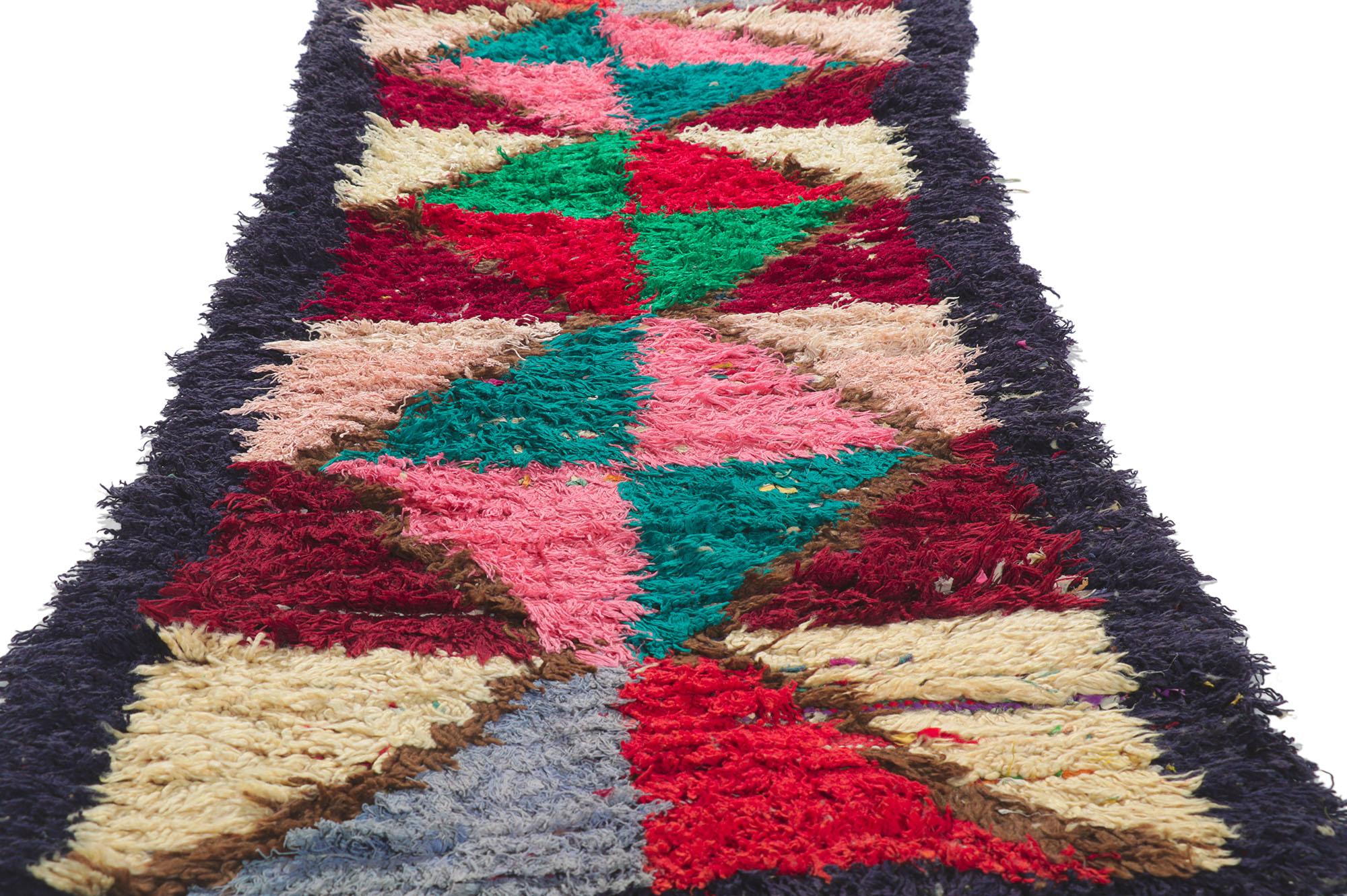 Hand-Knotted Vintage Berber Moroccan Boucherouite Rag Rug For Sale