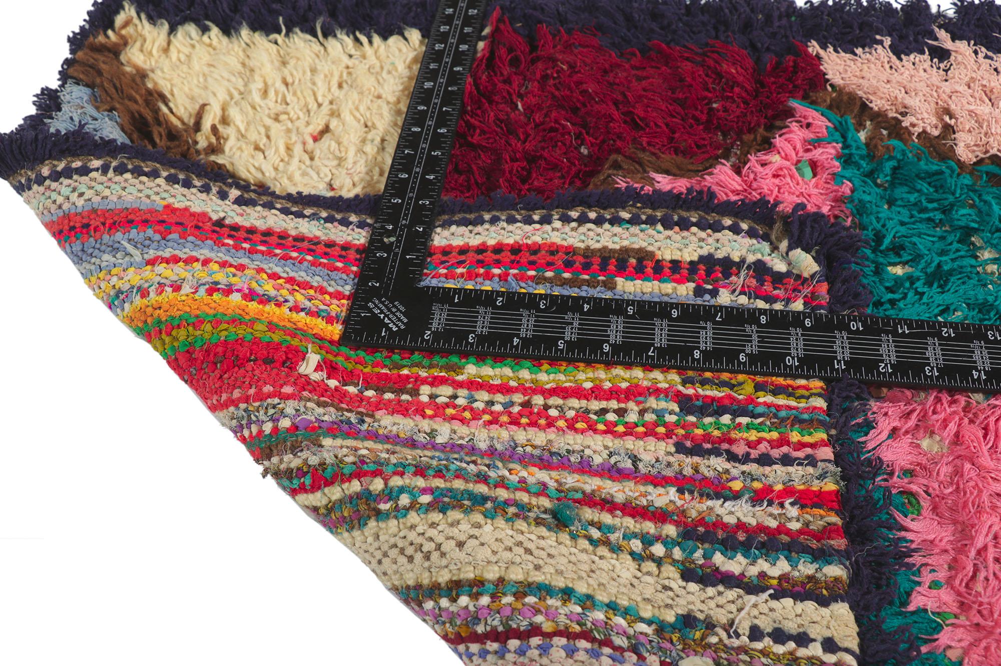 Vintage Berber Moroccan Boucherouite Rag Rug In Good Condition For Sale In Dallas, TX