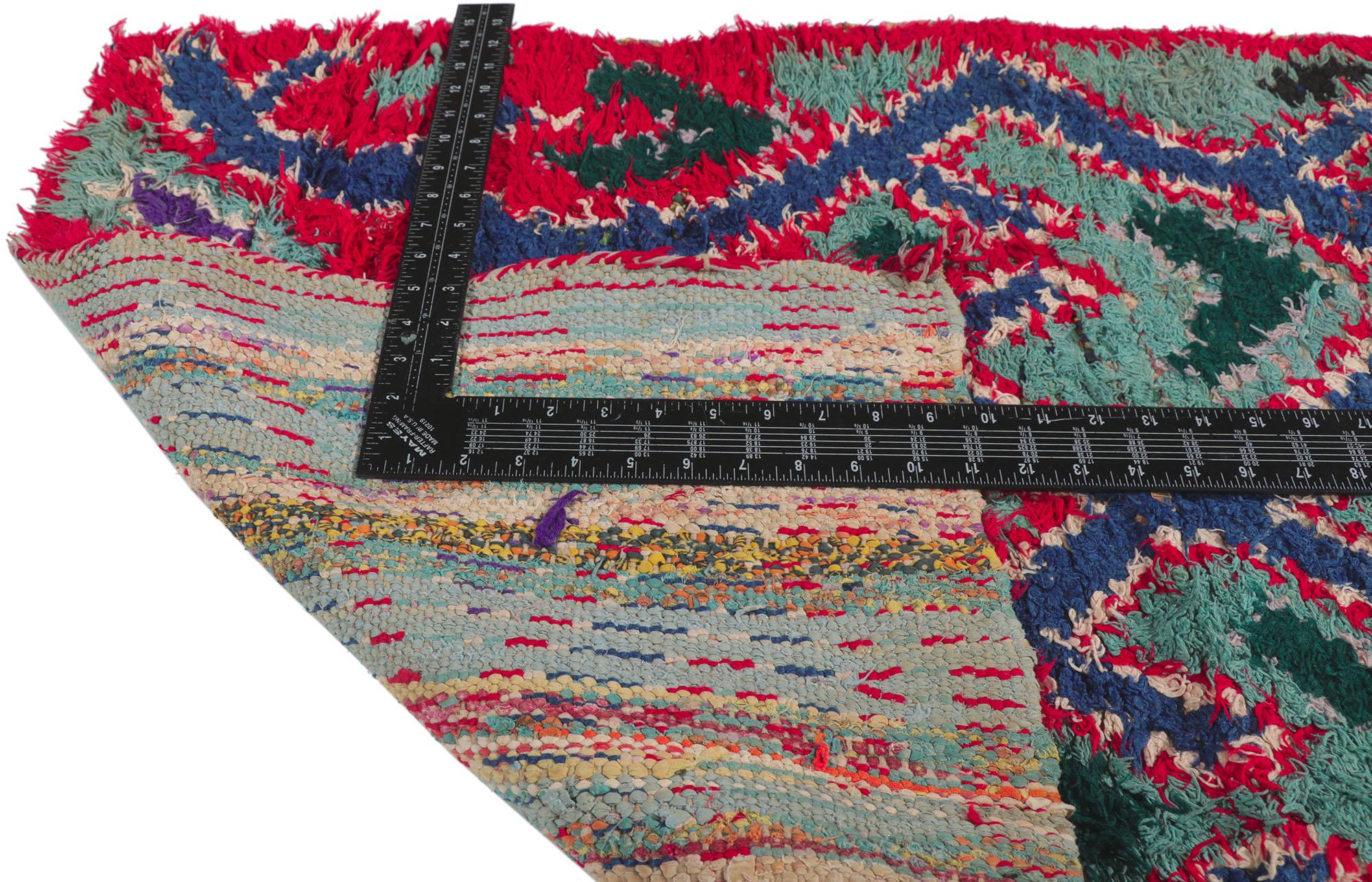 Vintage Boucherouite Moroccan Rag Rug, Nomadic Charm Meets Wabi-Sabi In Good Condition For Sale In Dallas, TX