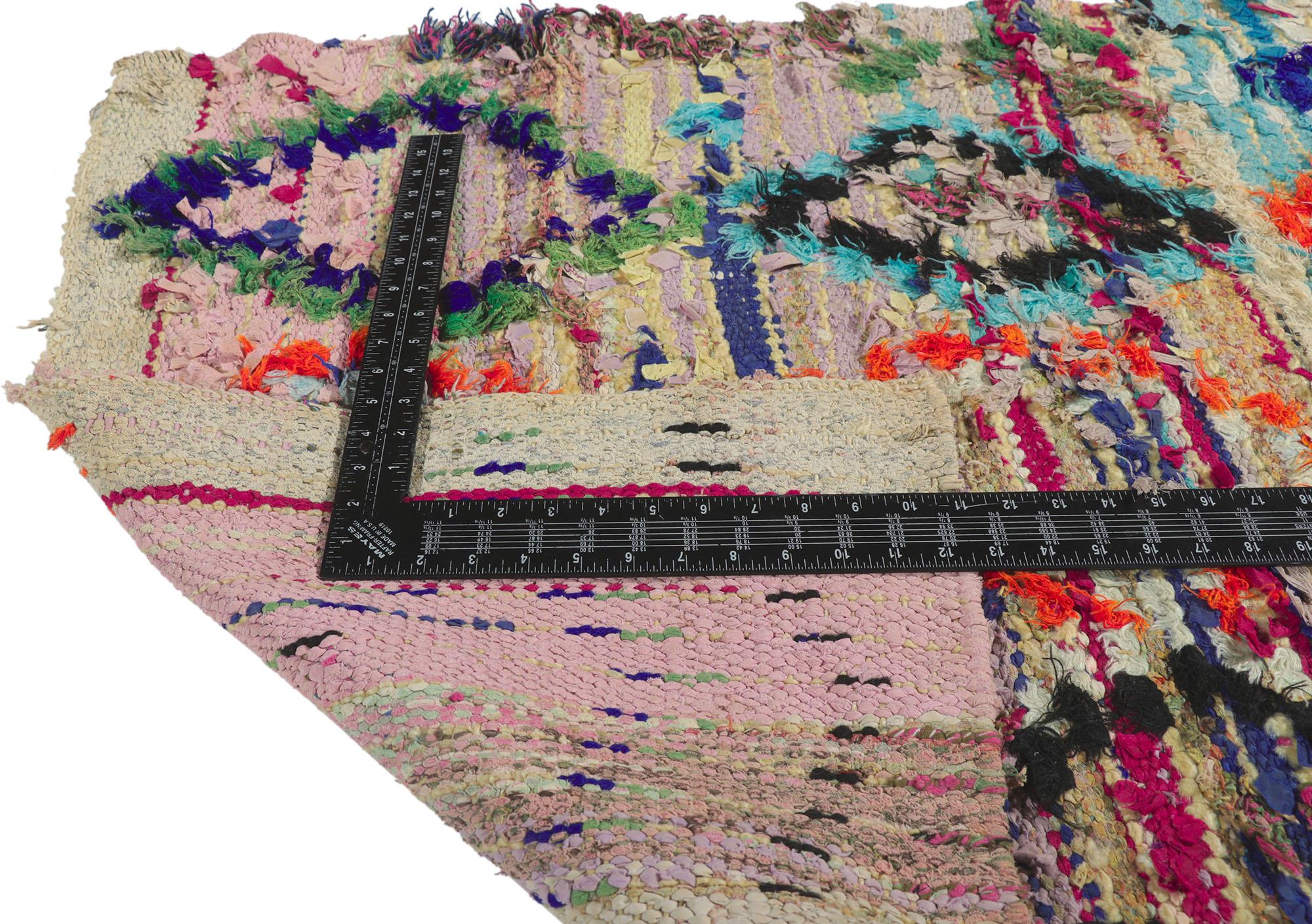 Vintage Berber Moroccan Boucherouite Rag Rug In Good Condition For Sale In Dallas, TX