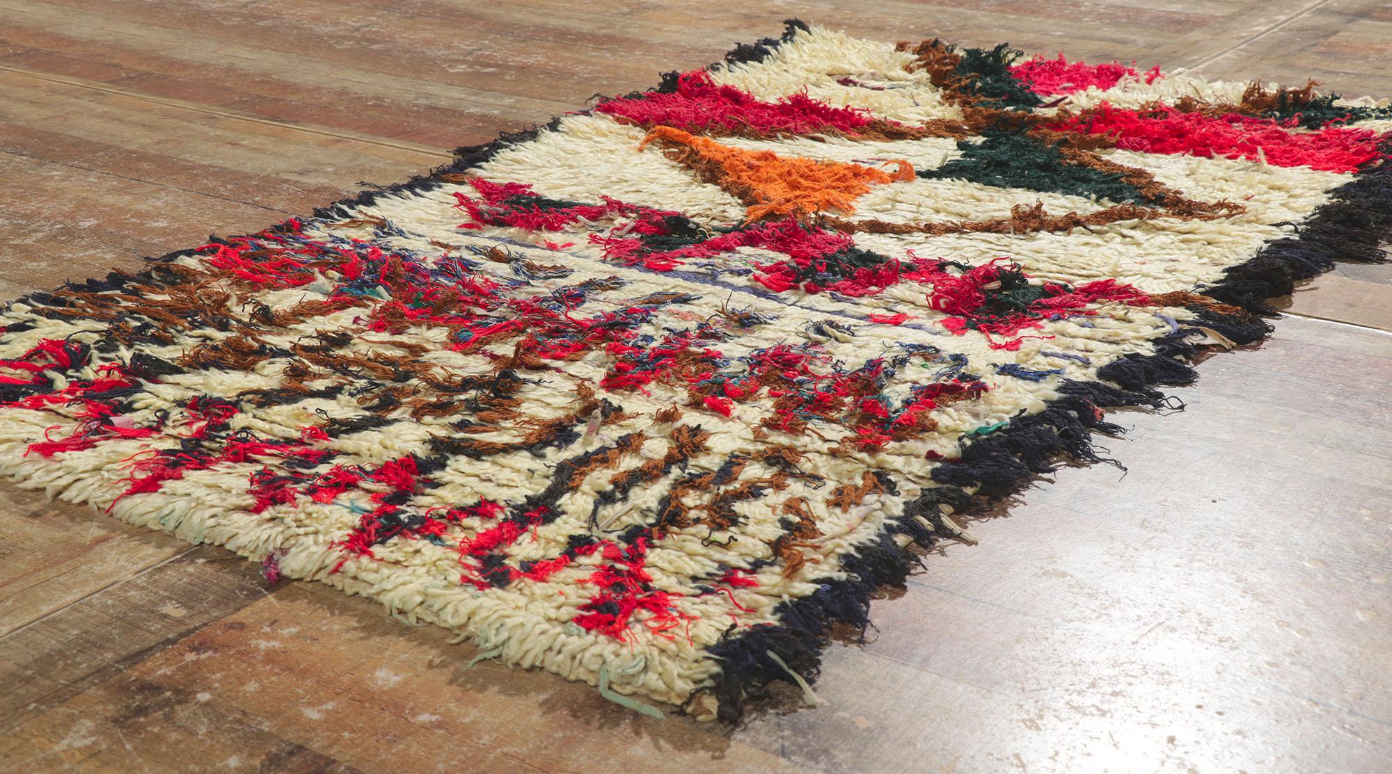 Vintage Berber Moroccan Boucherouite Rag Rug In Good Condition For Sale In Dallas, TX