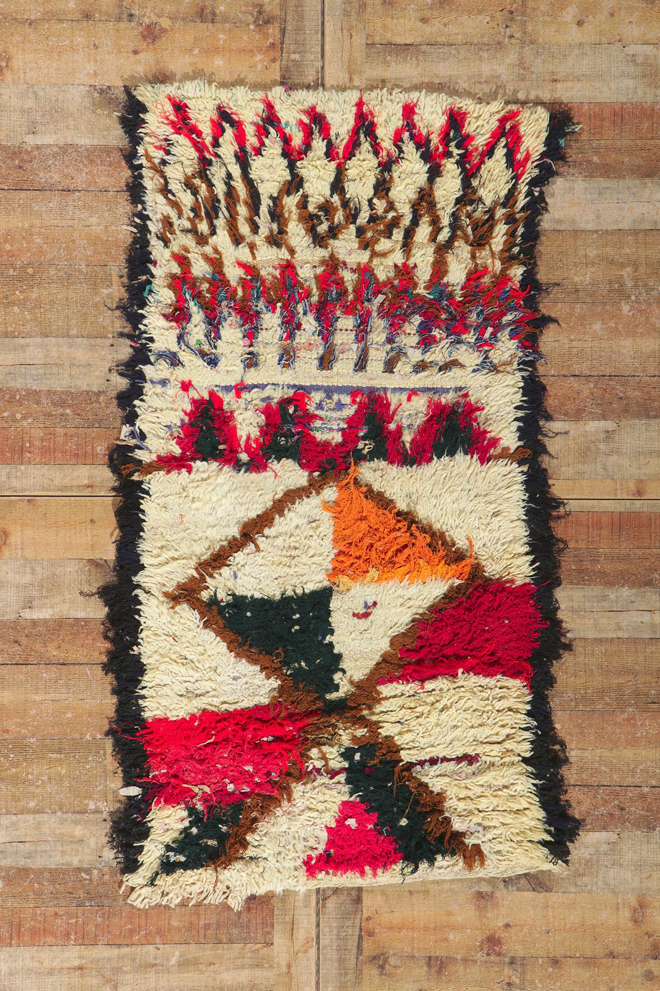 Fabric Vintage Berber Moroccan Boucherouite Rag Rug For Sale